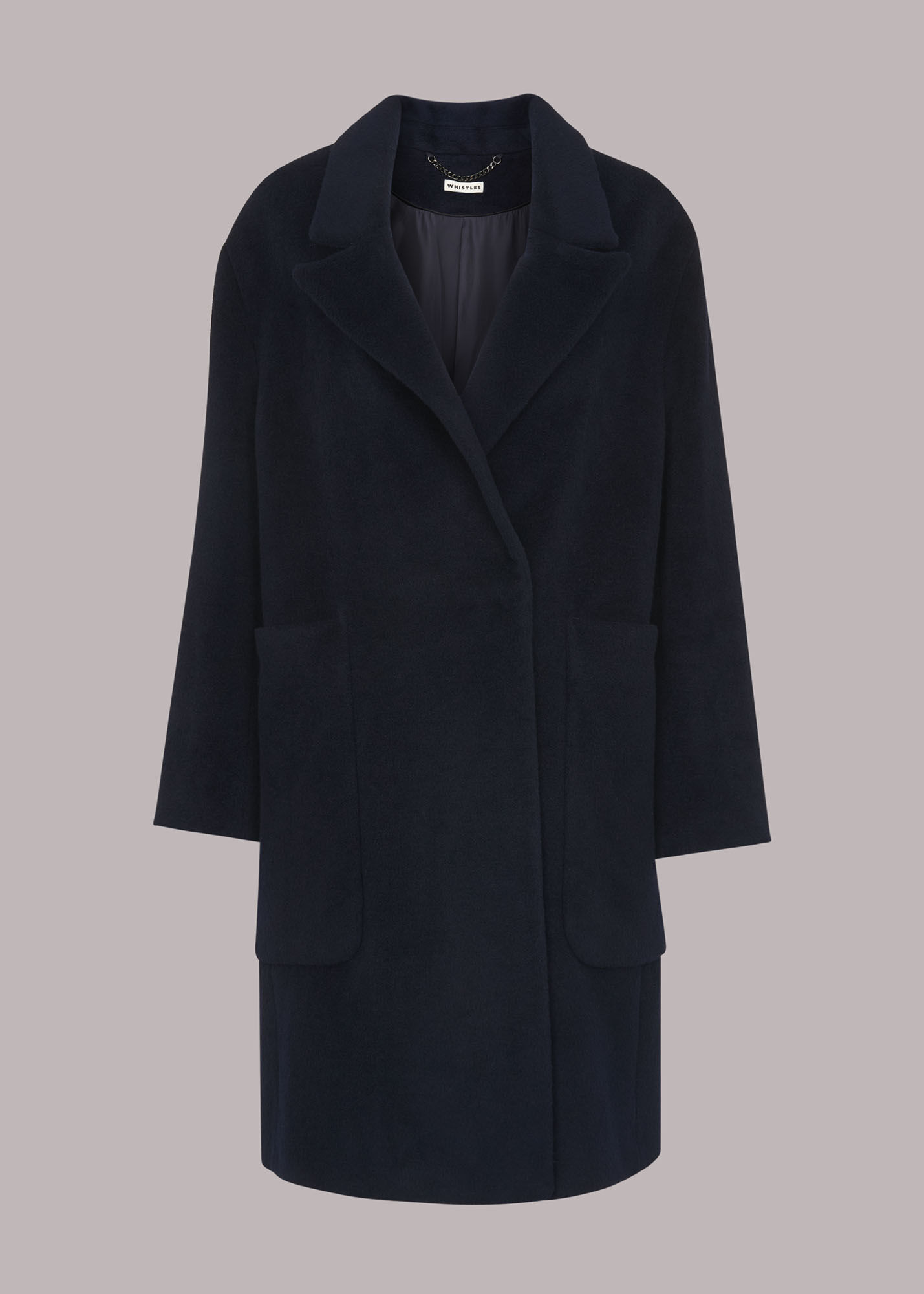 Navy Lola Wool Mix Cocoon Coat | WHISTLES | Whistles
