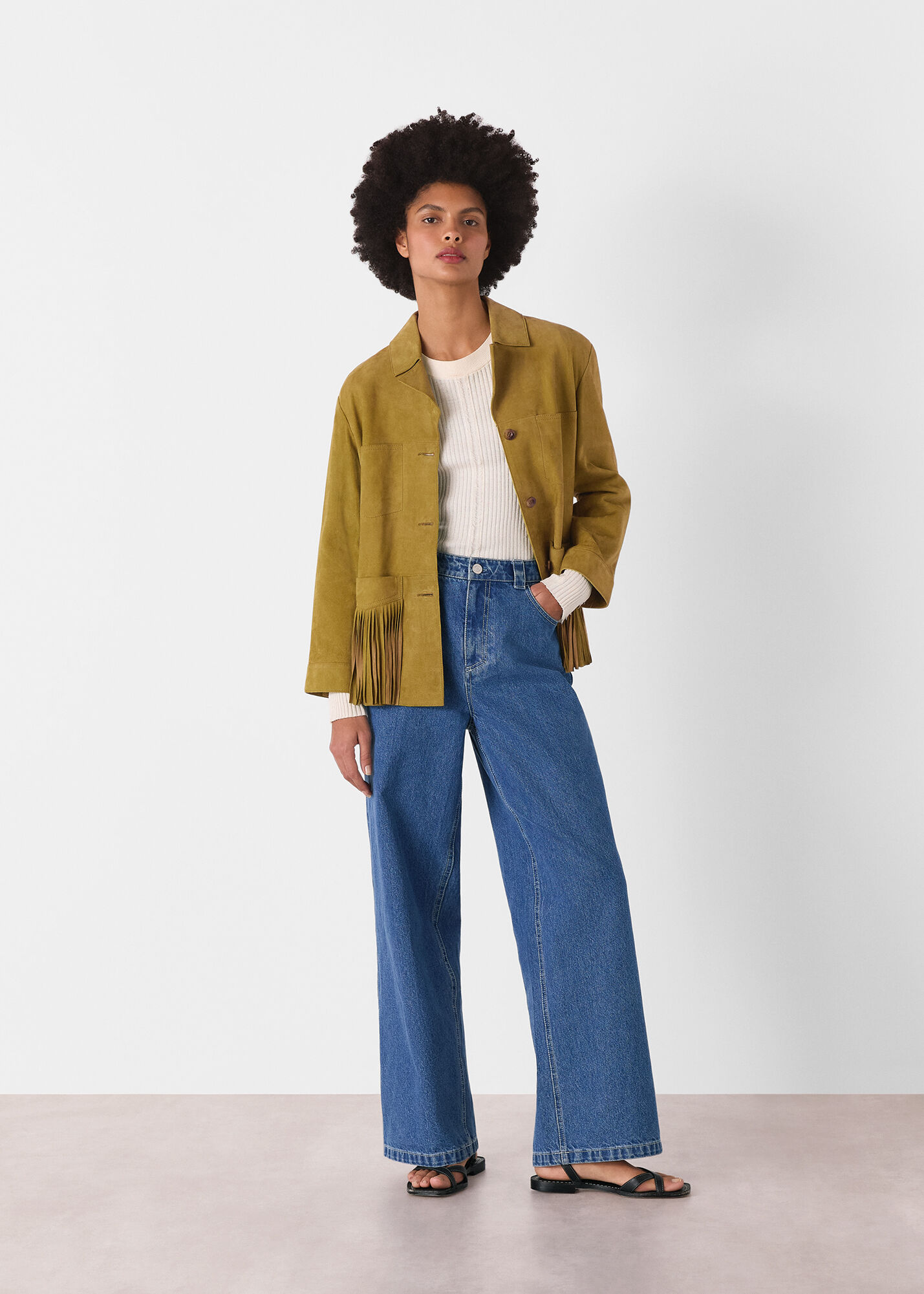 Neutral Lani Tassel Suede Jacket 