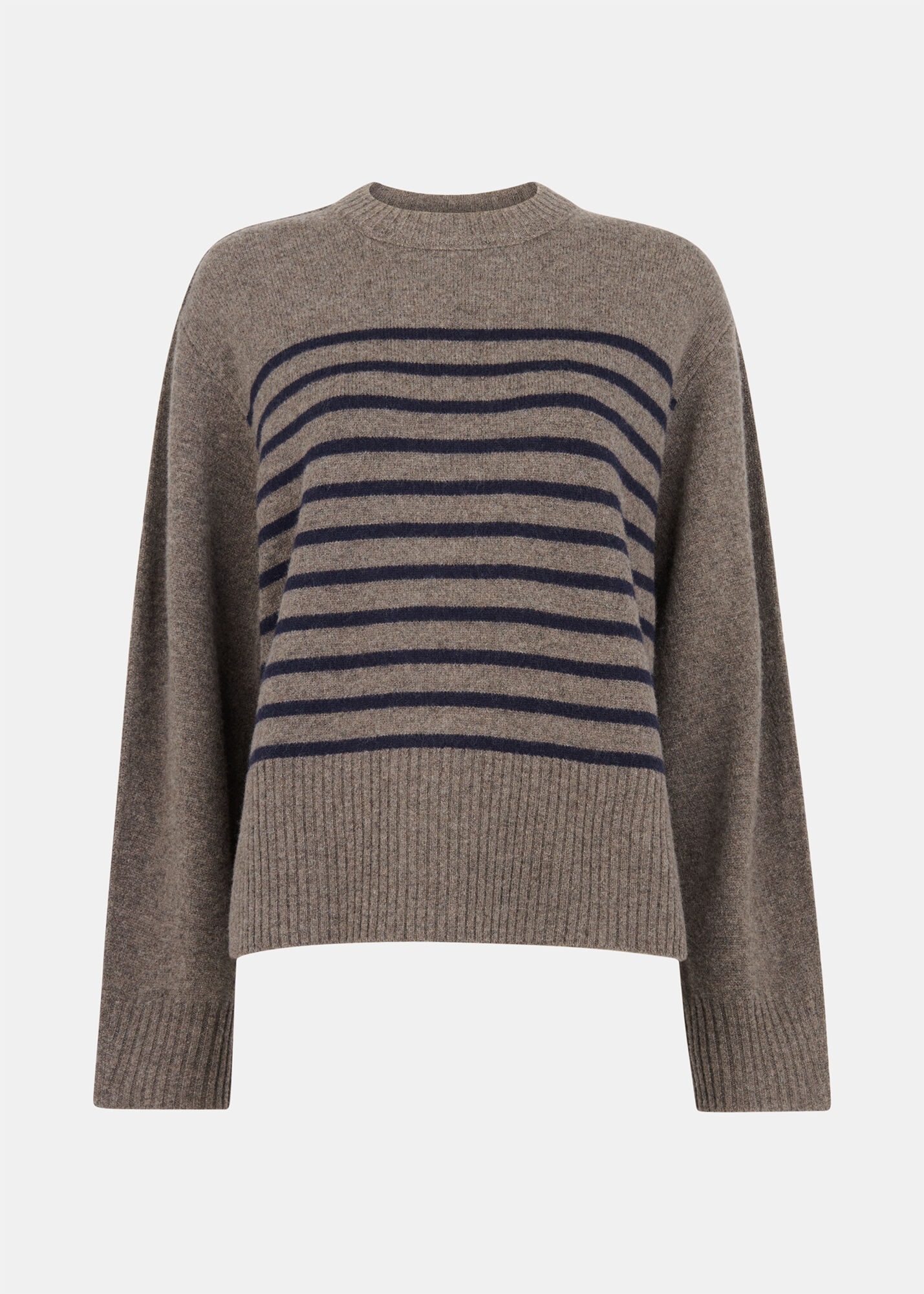 Neutral Wool Stripe Crew Neck Knit | WHISTLES | Whistles UK |