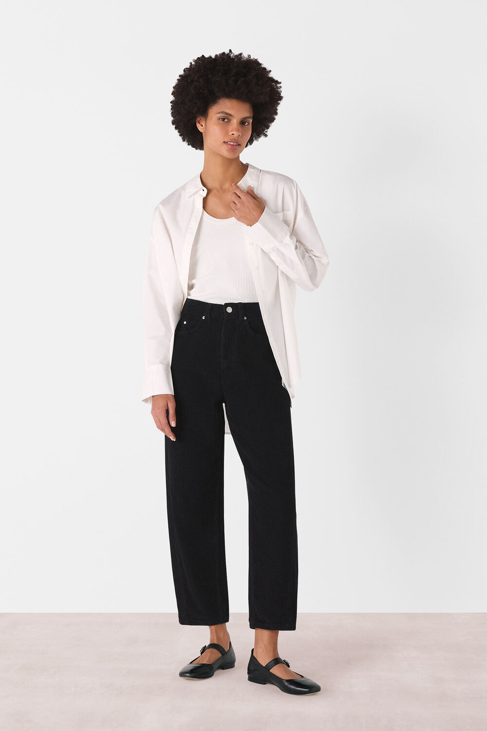 Black High Waist Cord Barrel Jean
