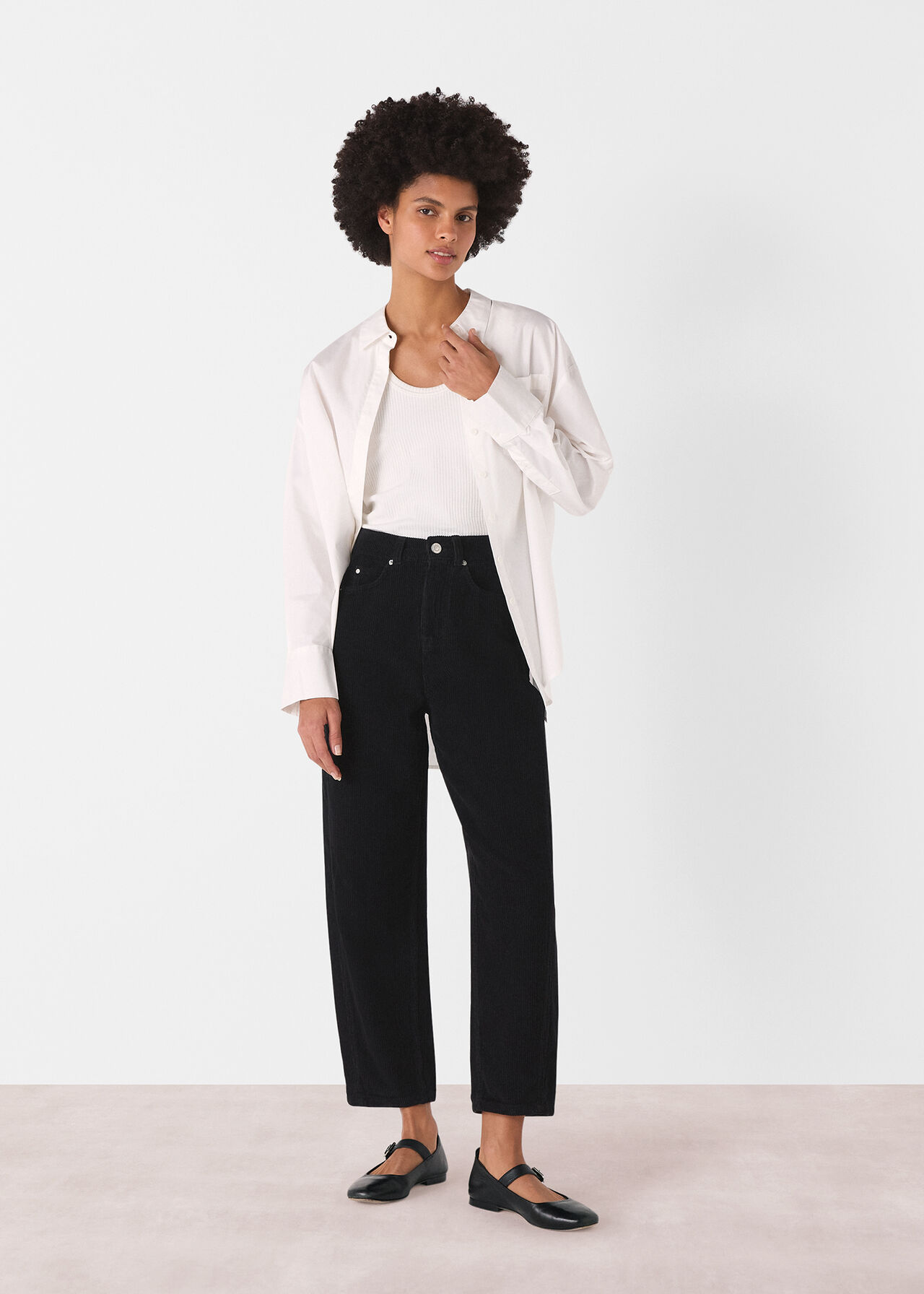 High Waist Cord Barrel Jean