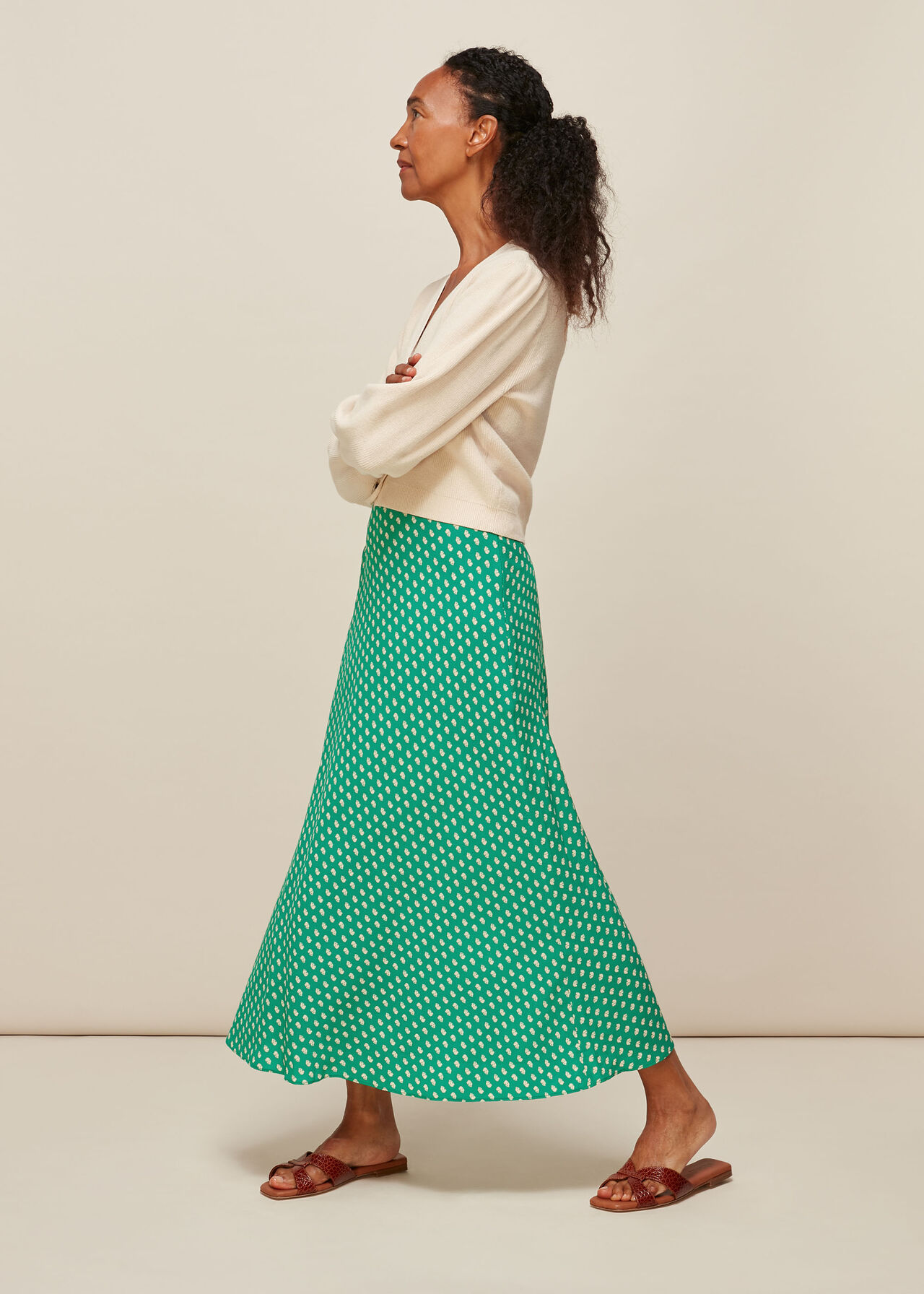 Elephant Print Bias Cut Skirt Green/Multi