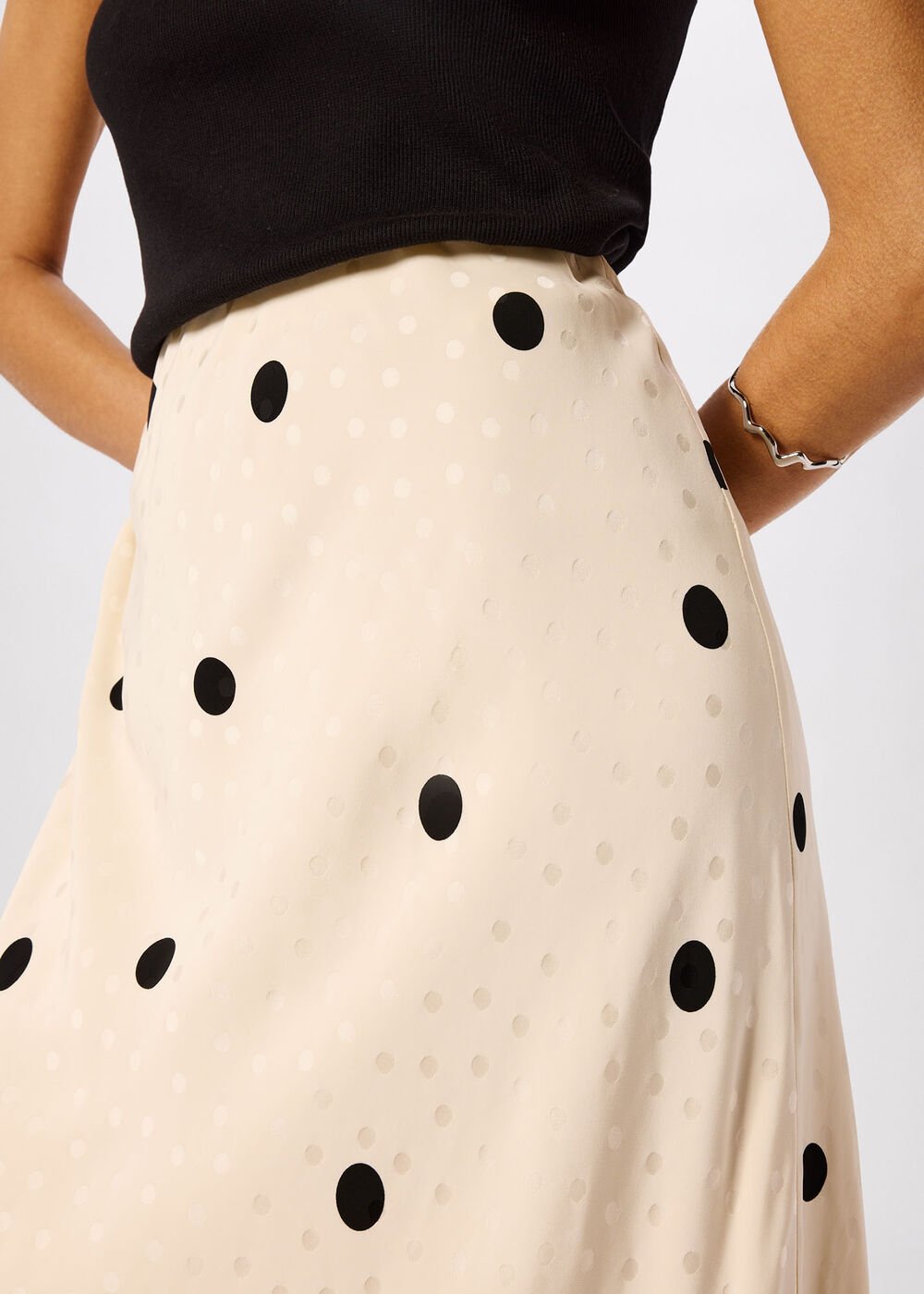 Jacquard Spot Satin Midi Skirt