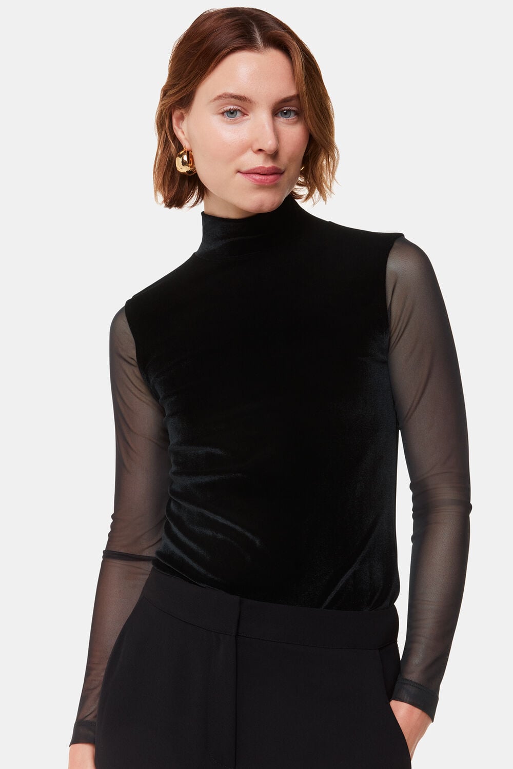 Black Velvet Mesh Sleeve Top