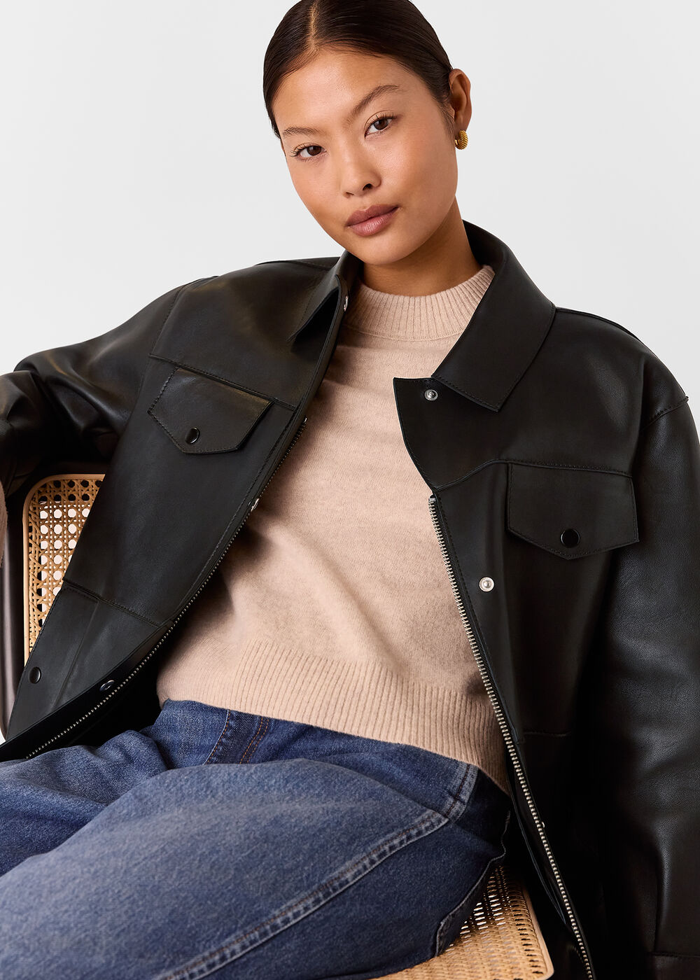 Petite Clean Bonded Leather Jacket