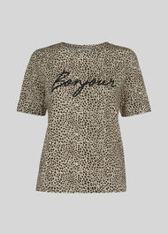 Bonjour Mini Leopard Logo Tee Leopard Print