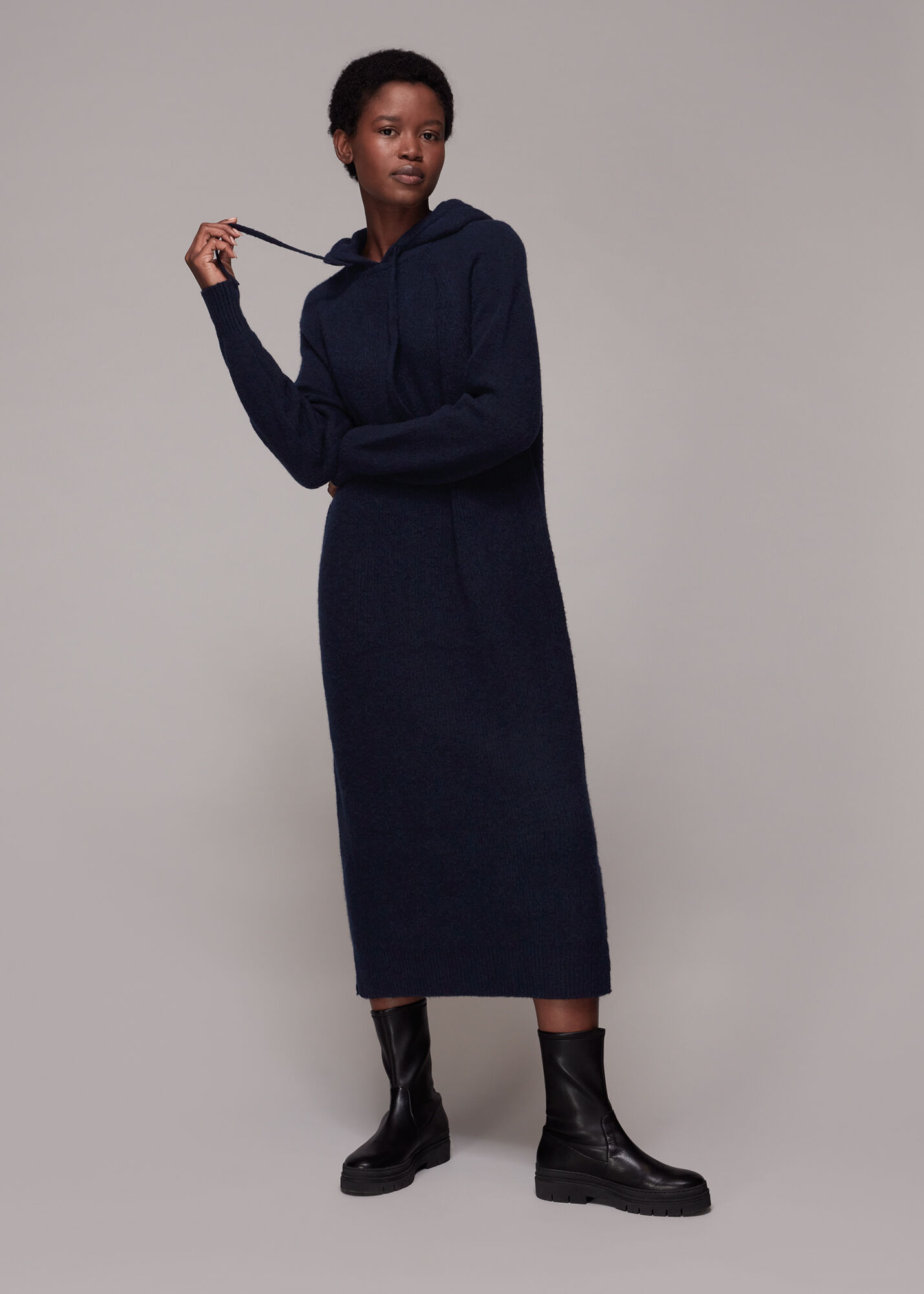 Navy Knitted Hoodie Dress WHISTLES
