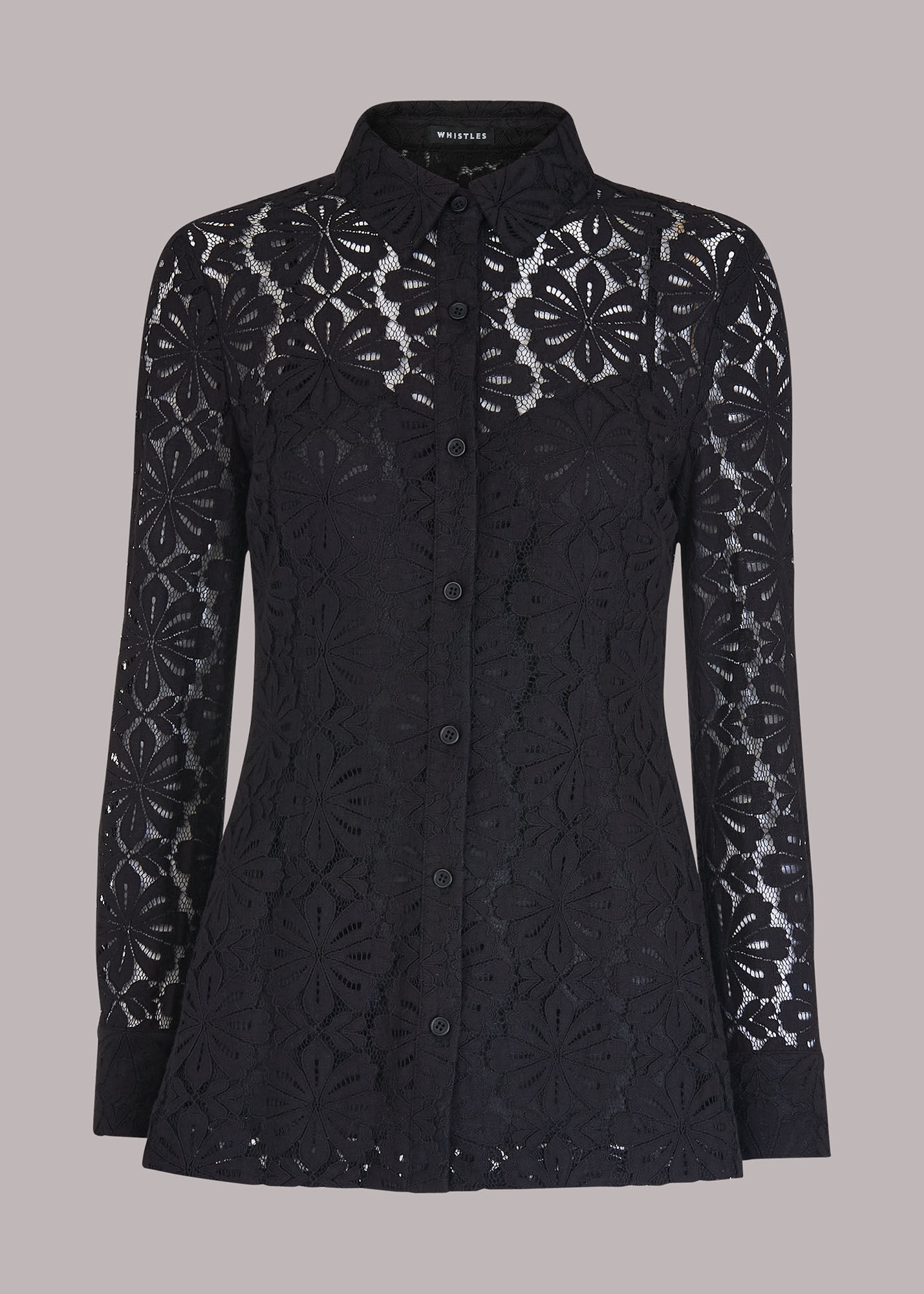 Black Longline Lace Detail Shirt | WHISTLES | Whistles US |