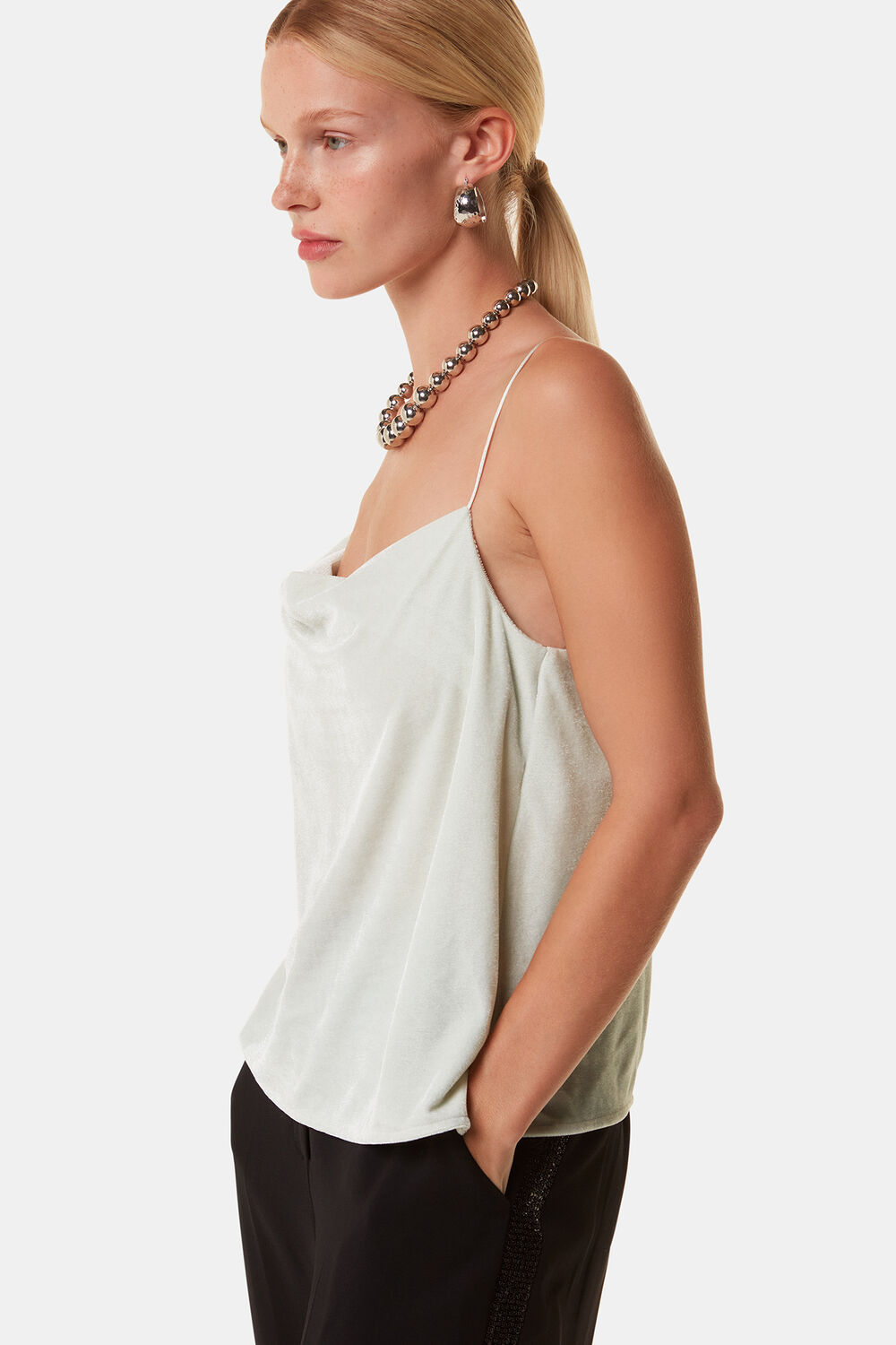 Silver Velvet Cowl Neck Cami Top