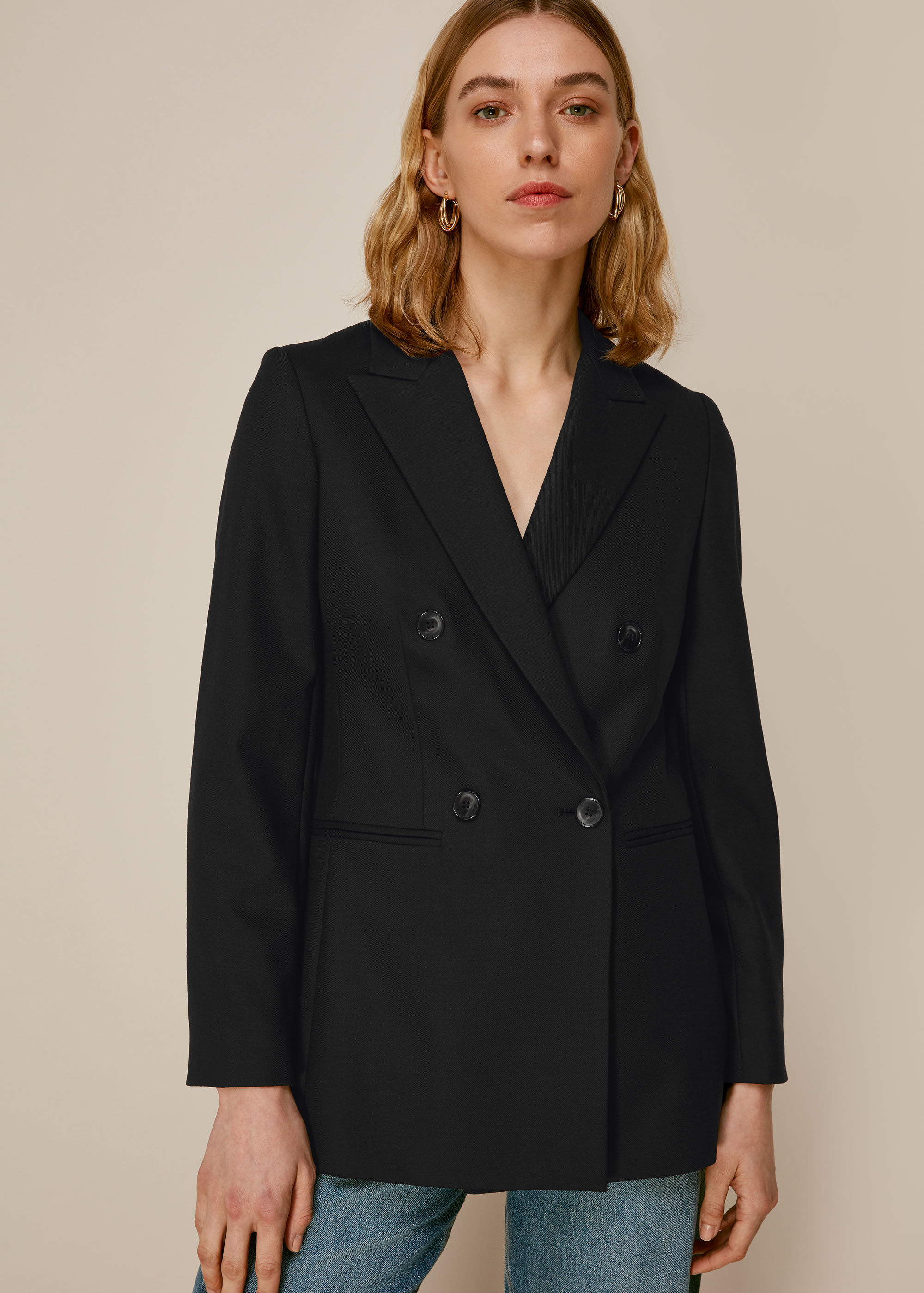 Black double breasted jacket women's sales