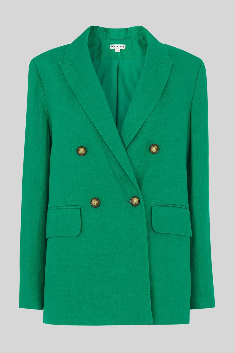 Linen Double Breasted Blazer Green