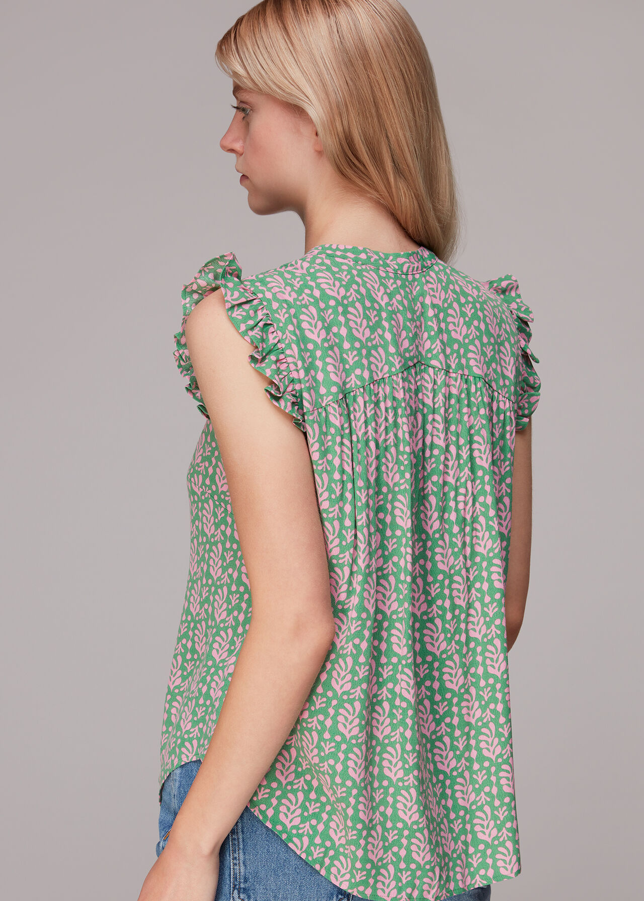 Cut Out Leaf Frill Blouse
