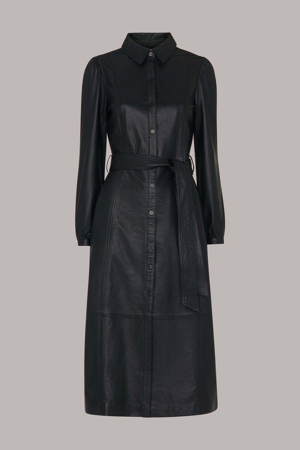 Black Phoebe Leather Shirt Dress