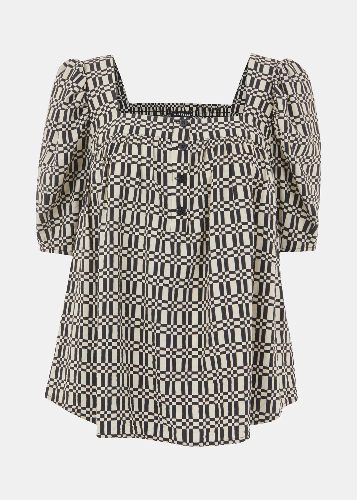 Black/Multi Link Check Square Neck Top | WHISTLES | Whistles Black/Multi Link Check Square Neck Top | WHISTLES | Whistles