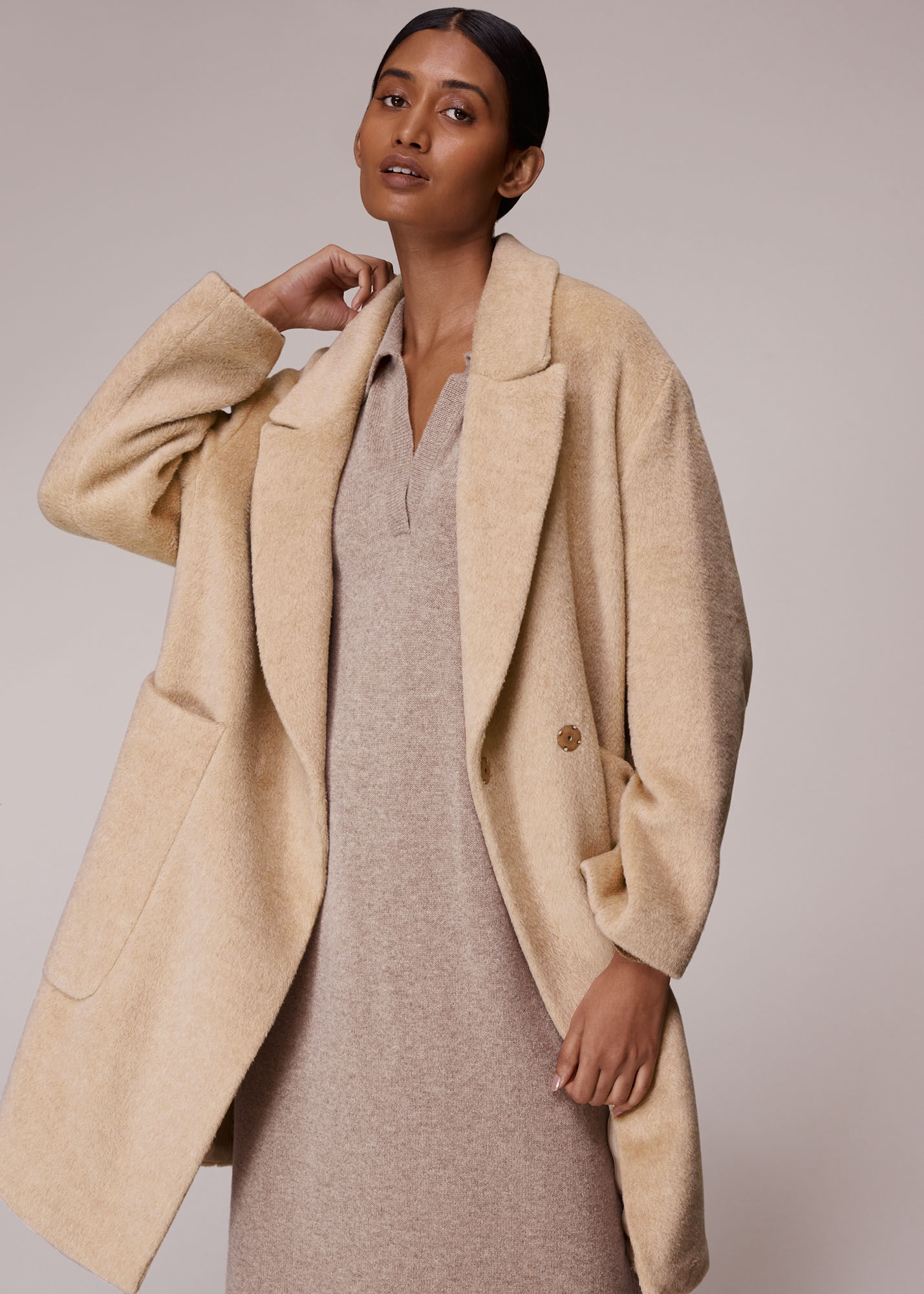Oatmeal Lola Wool Mix Cocoon Coat | WHISTLES | Whistles
