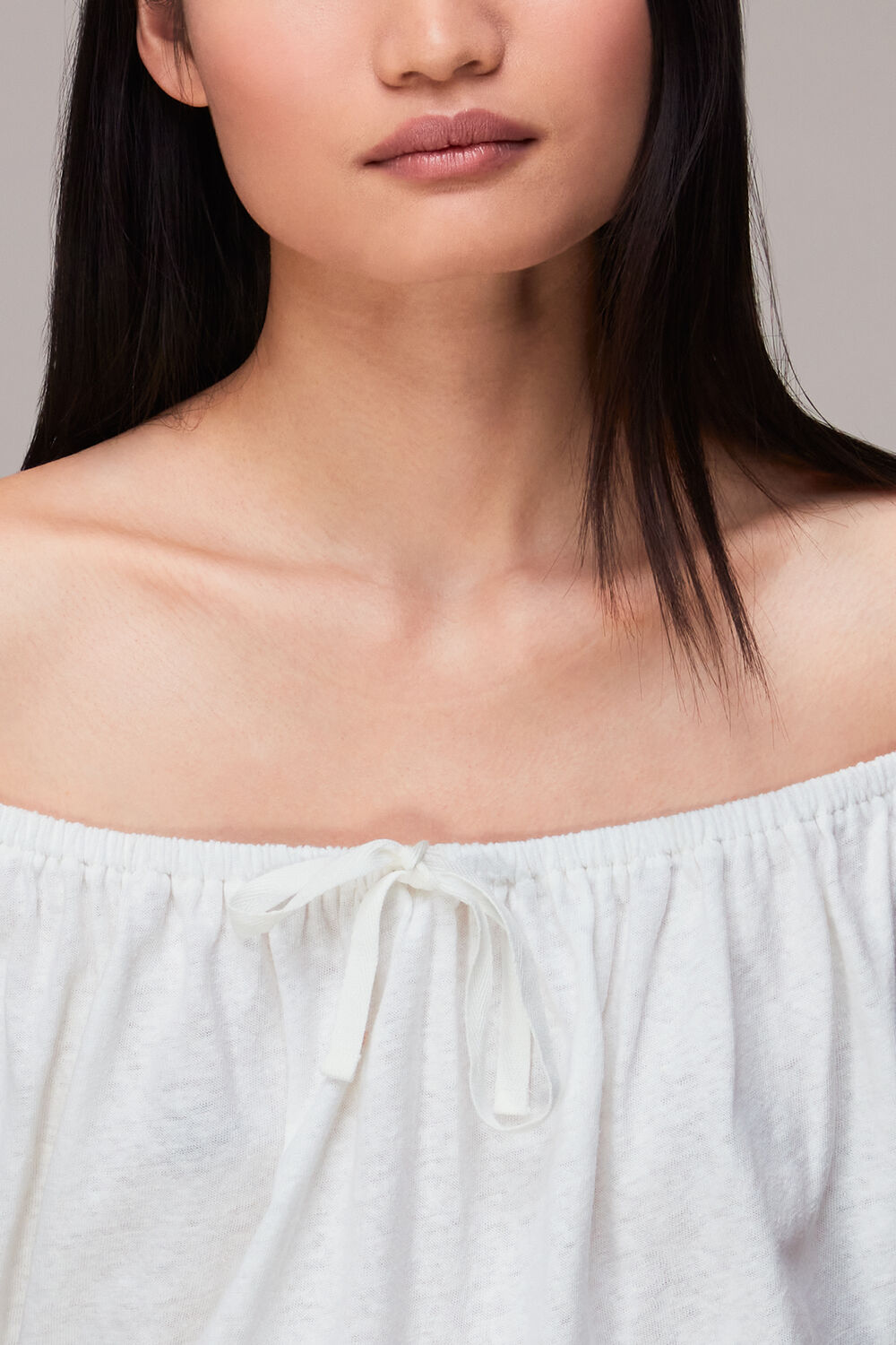 Drawstring Linen Bardot Top