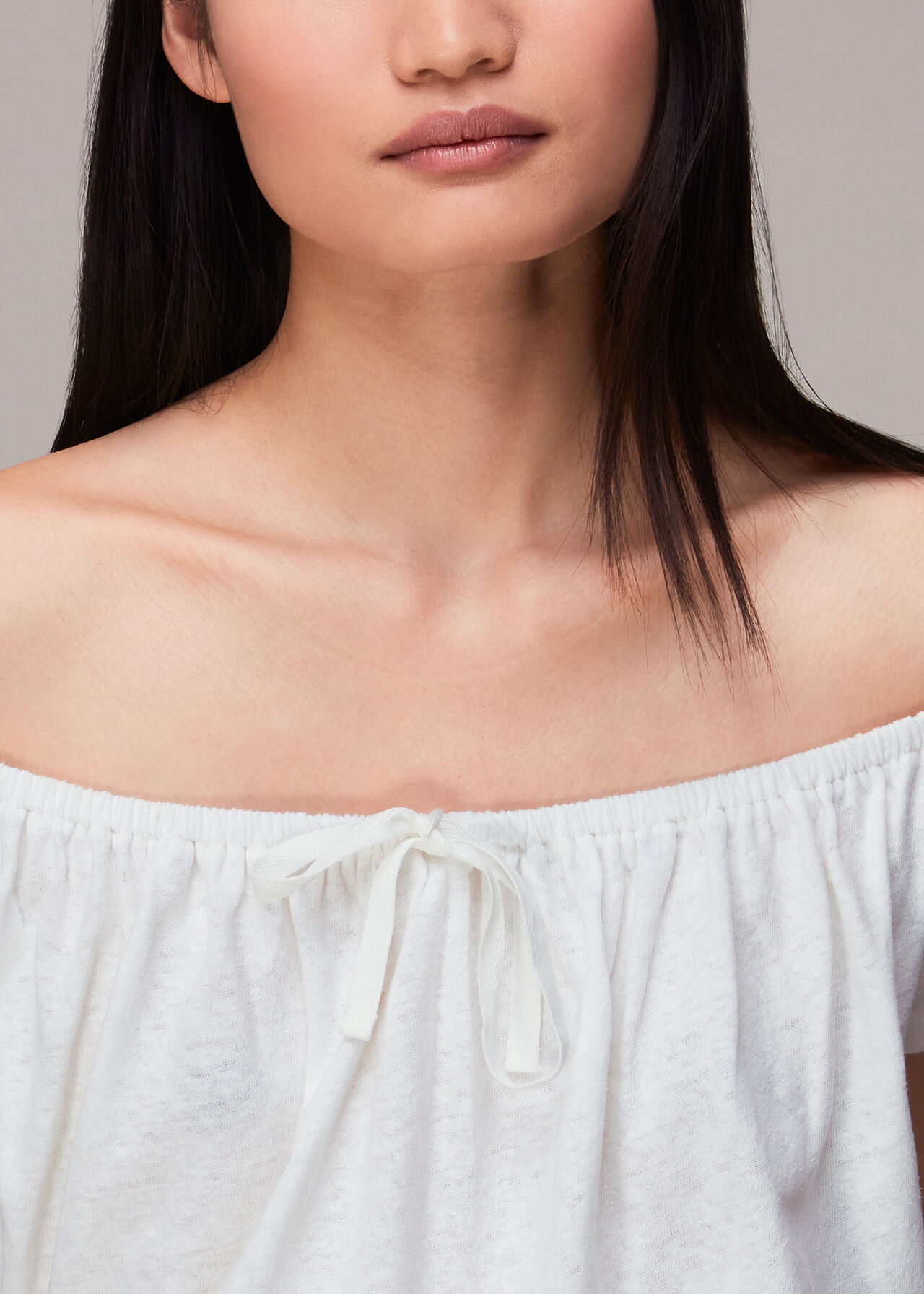 Drawstring Bardot Linen Top