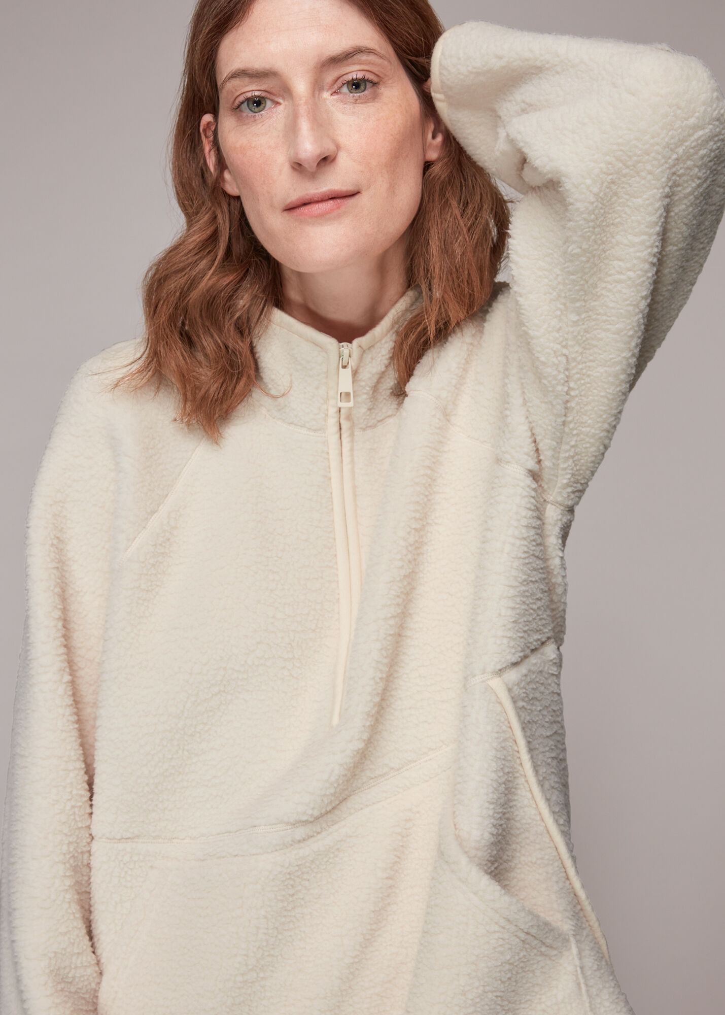 Neutral Sporty Zip Front Fleece Jacket WHISTLES Whistles