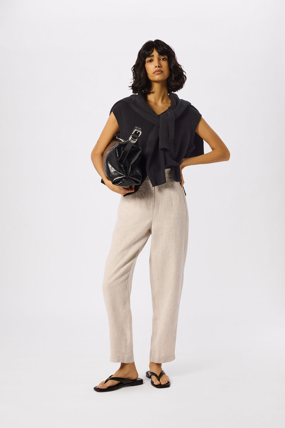 Oatmeal Linen Barrel Leg Pants&nbsp;