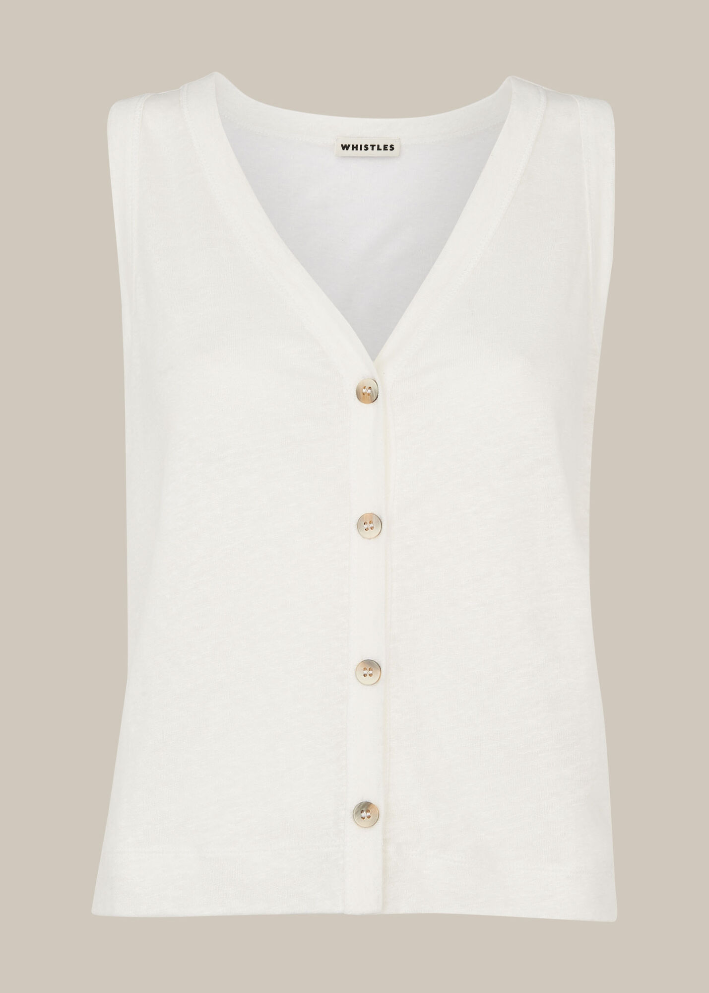 White Linen Button Front Vest Top WHISTLES