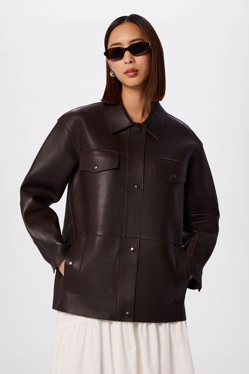 Brown Petite Clean Bonded Leather Jacket