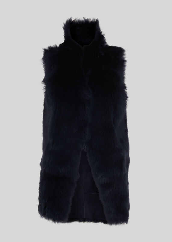 Navy Longline Sheepskin Gilet