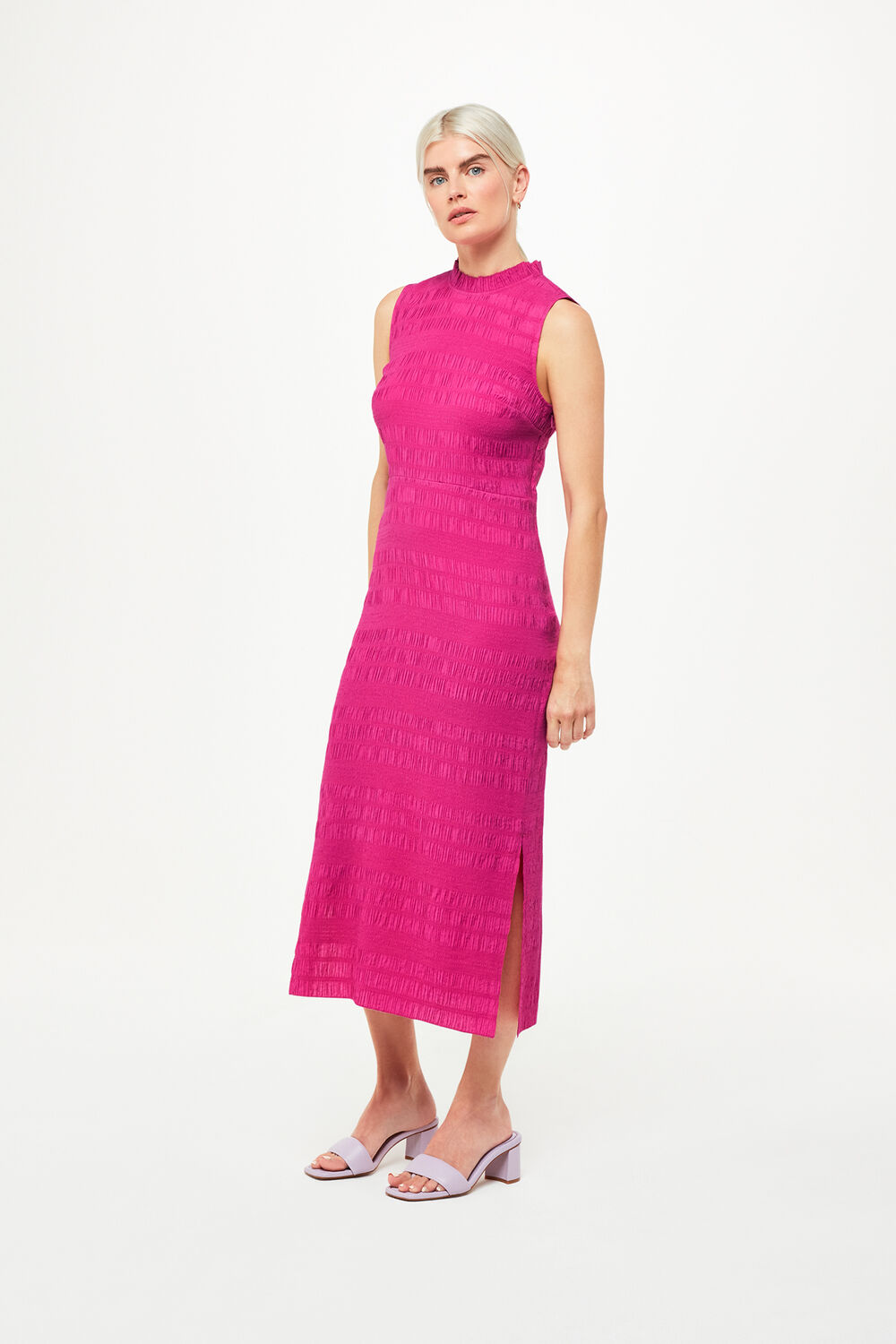 Pink Petite Maya Plisse Midi Dress