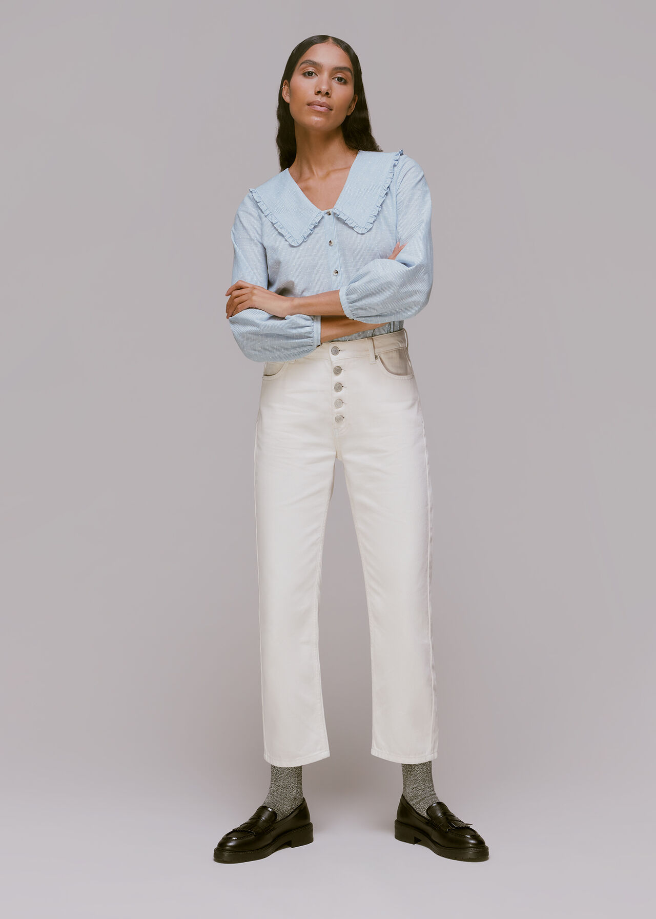 Stripe Spot Collar Detail Top