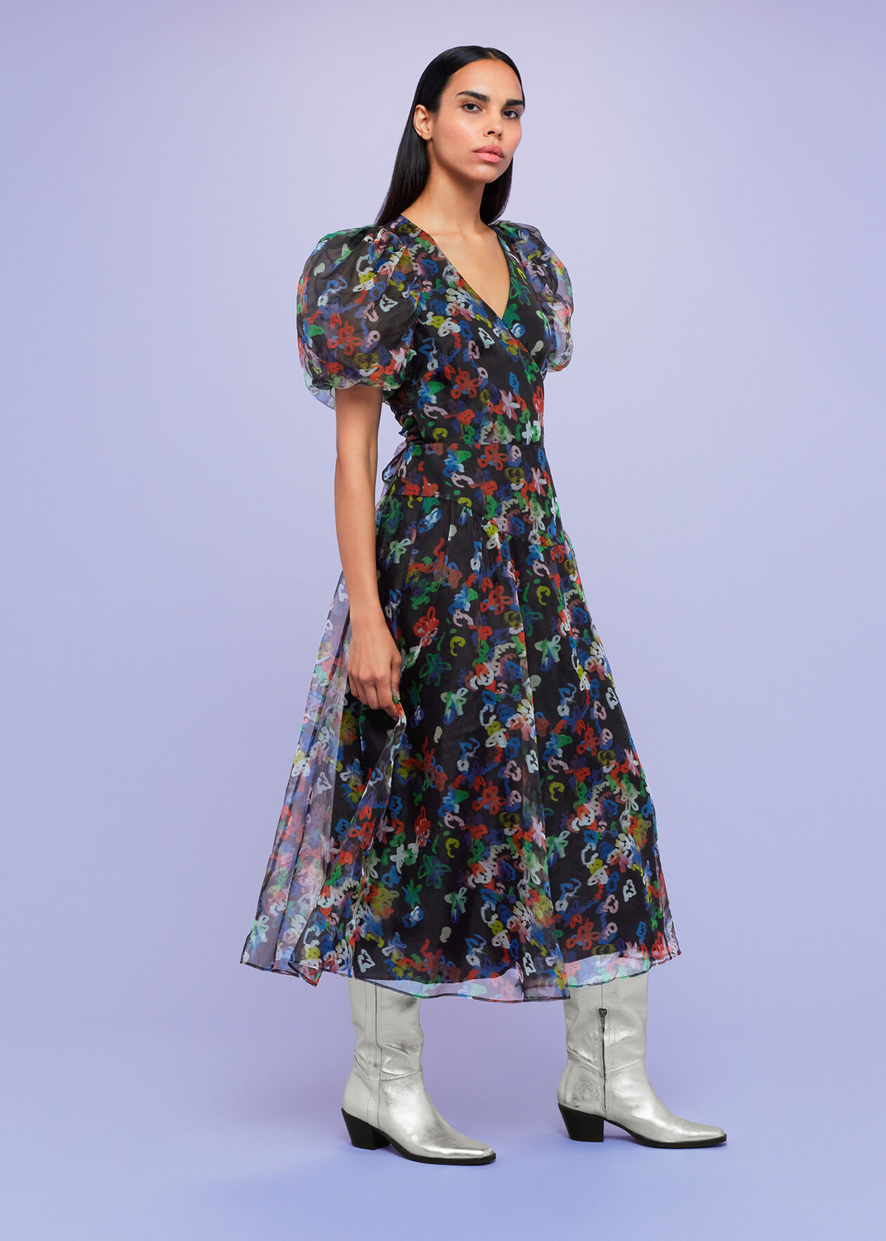 Scribble Organza Silk Dress