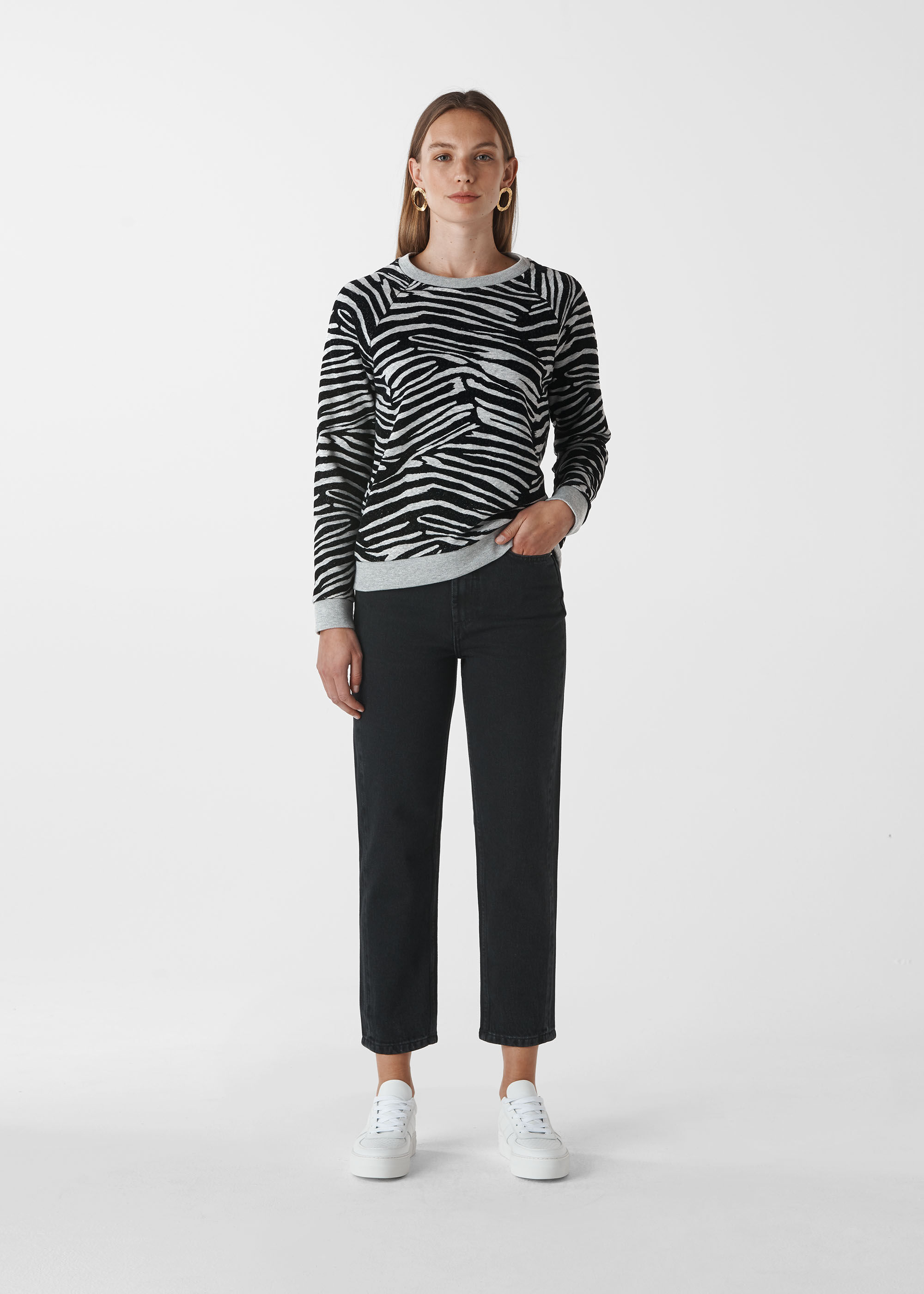 Grey Zebra Flocked Sweat