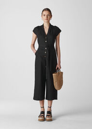 Sana Linen Button Jumpsuit Black