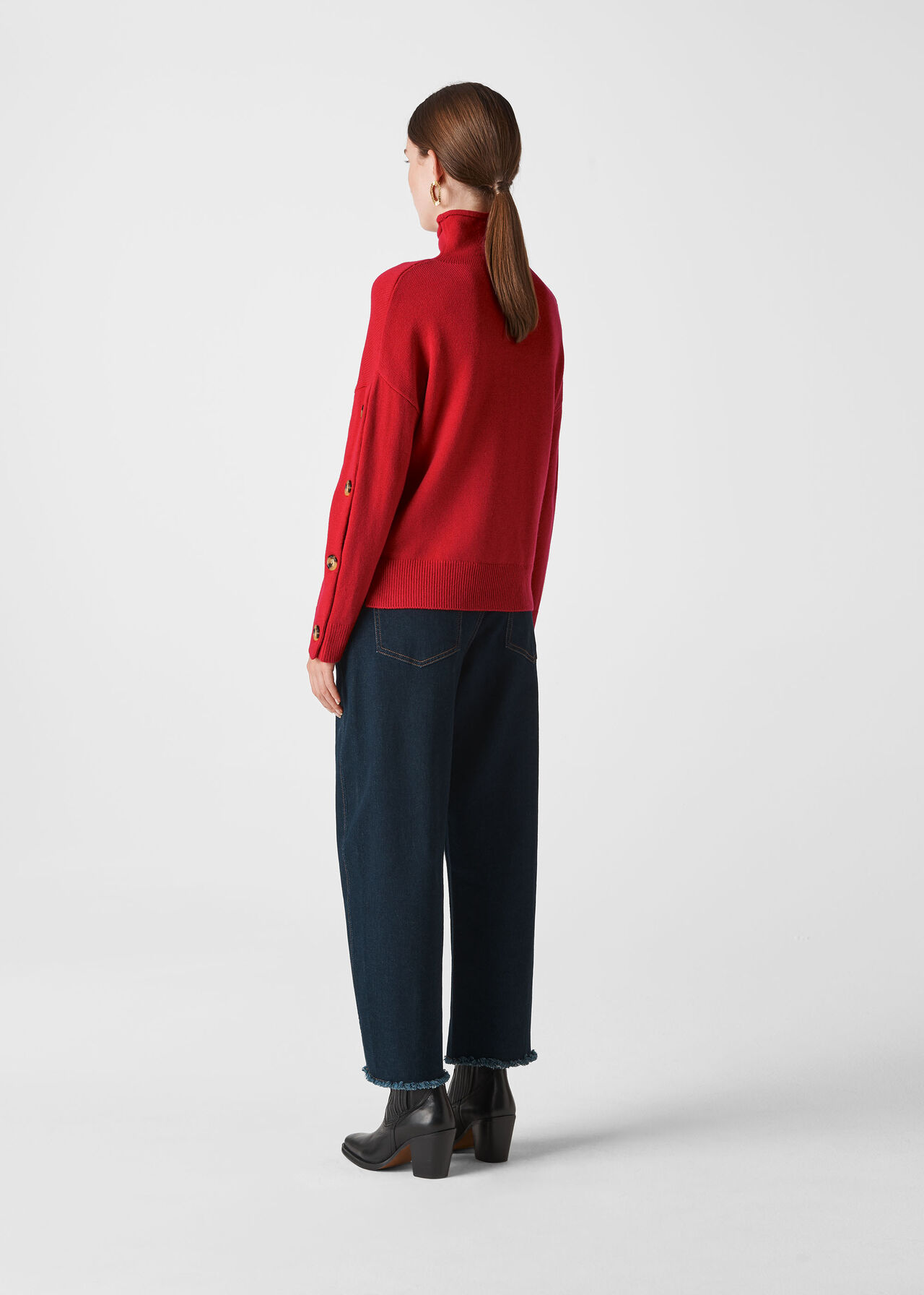 Button Sleeve Funnel Neck Knit