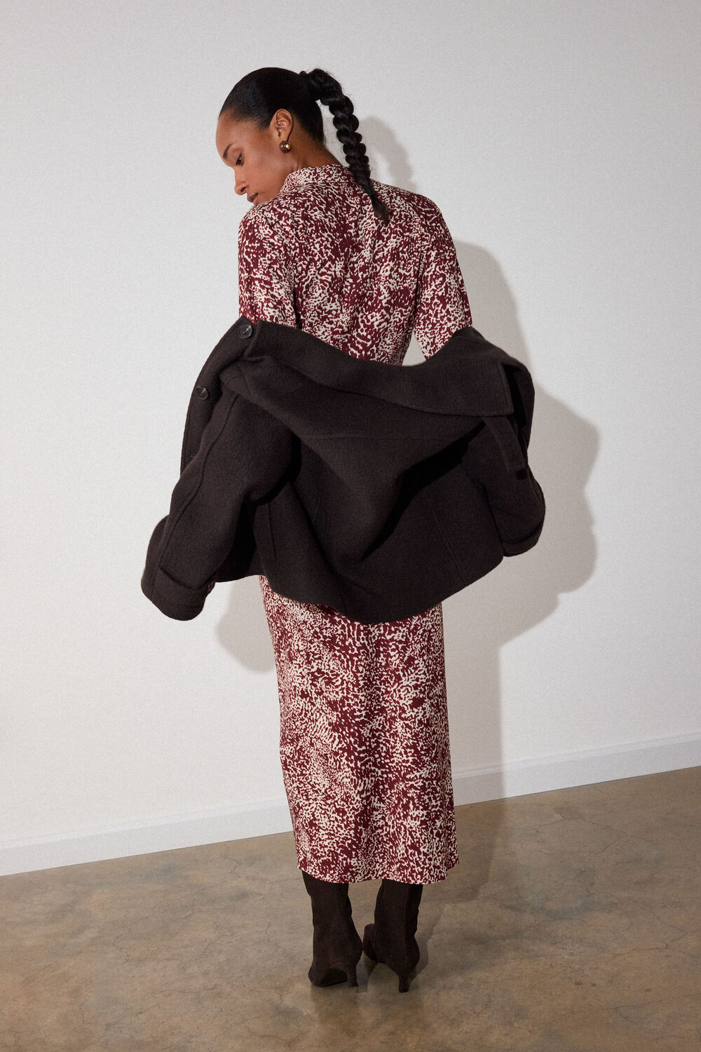 Burgundy Feathered Animal Shirt Dress