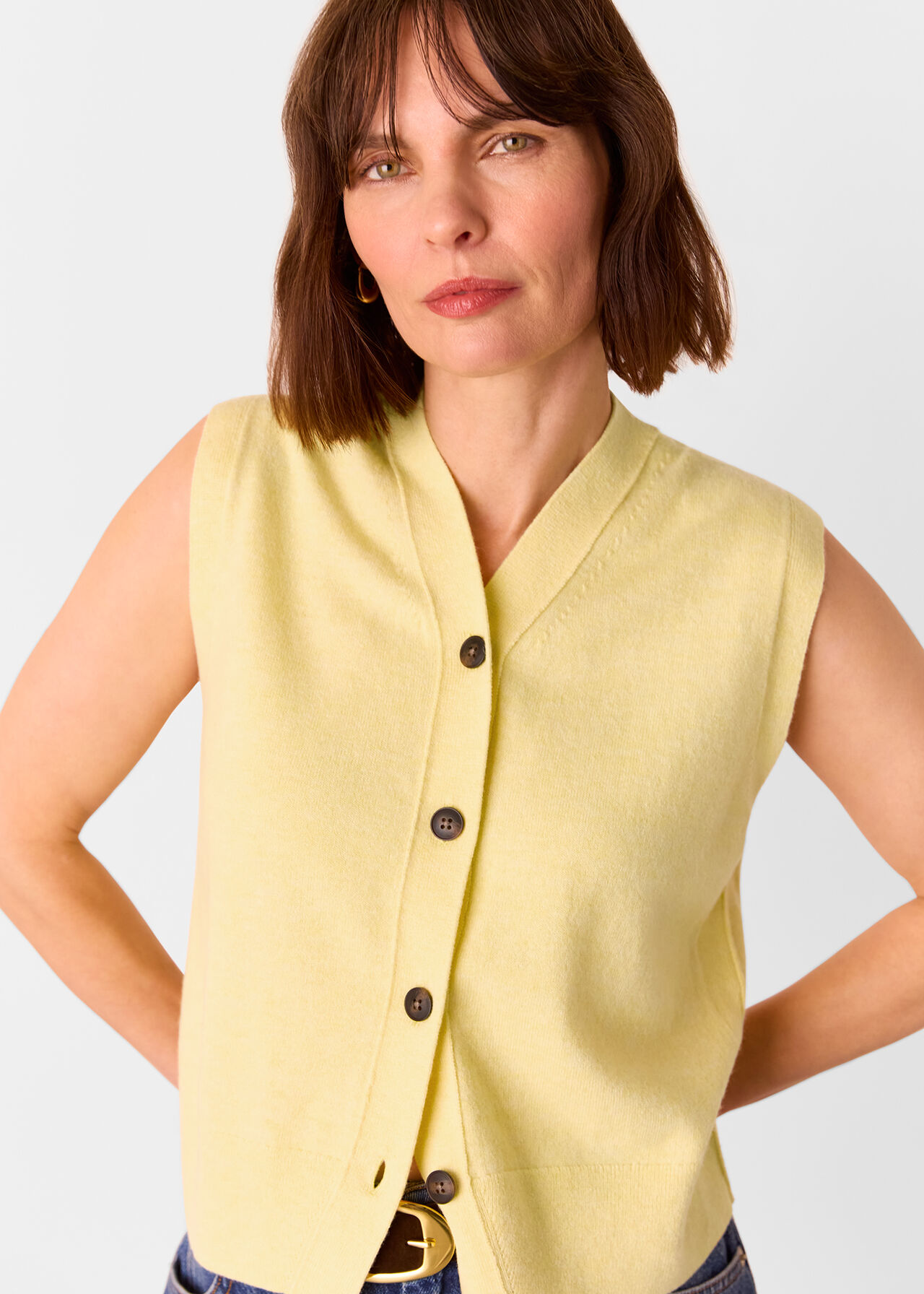 Wool V Neck Button Front Tank