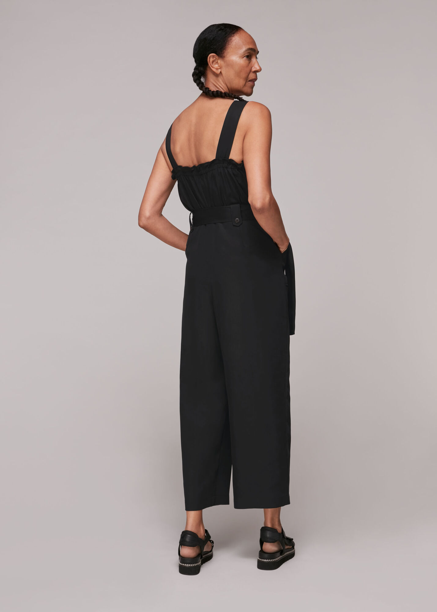 Black Frill Utility Belted Jumpsuit WHISTLES Whistles UK