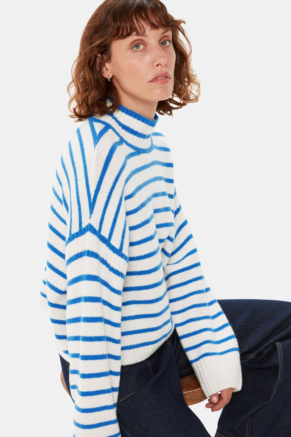 Stripe Rib Detail Funnel Knit