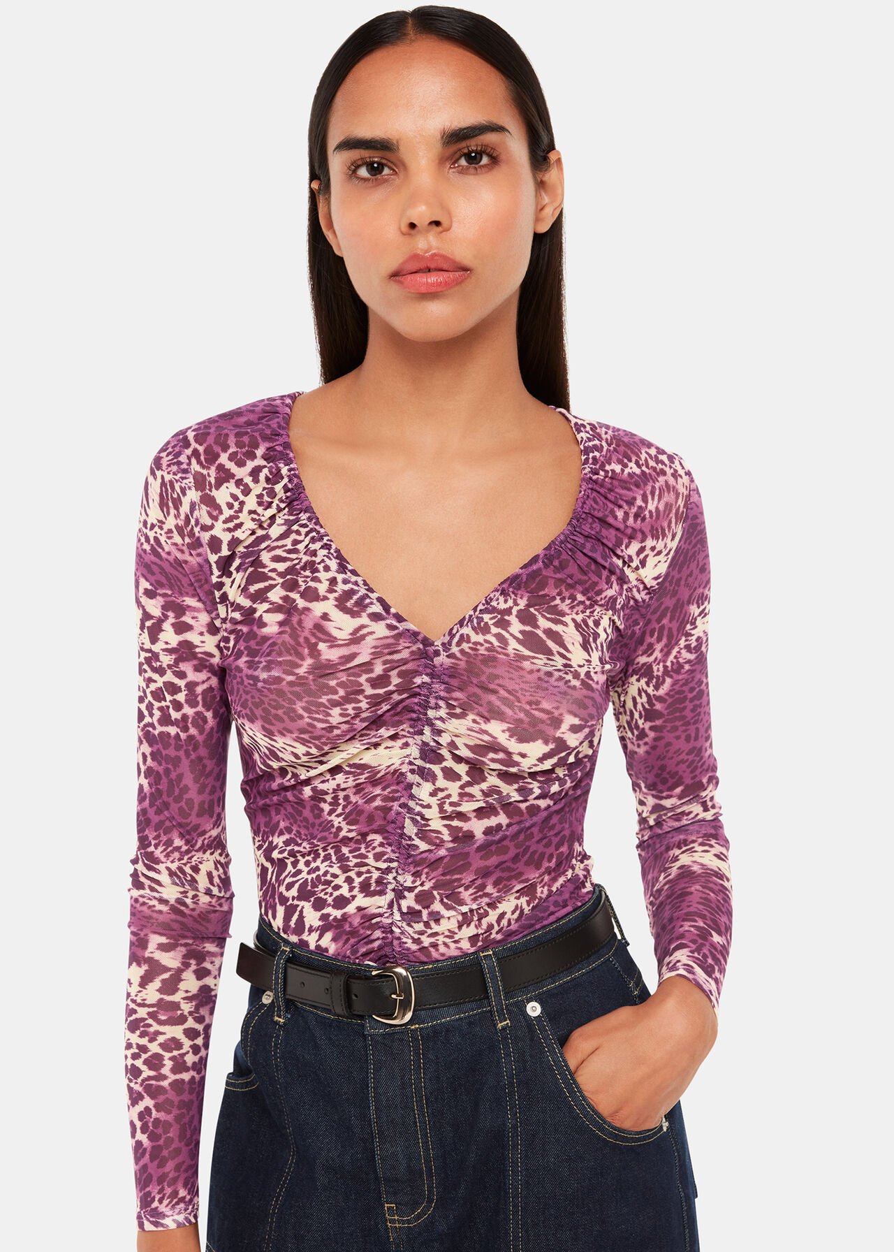 Sahara Leopard Mesh Ruched Top