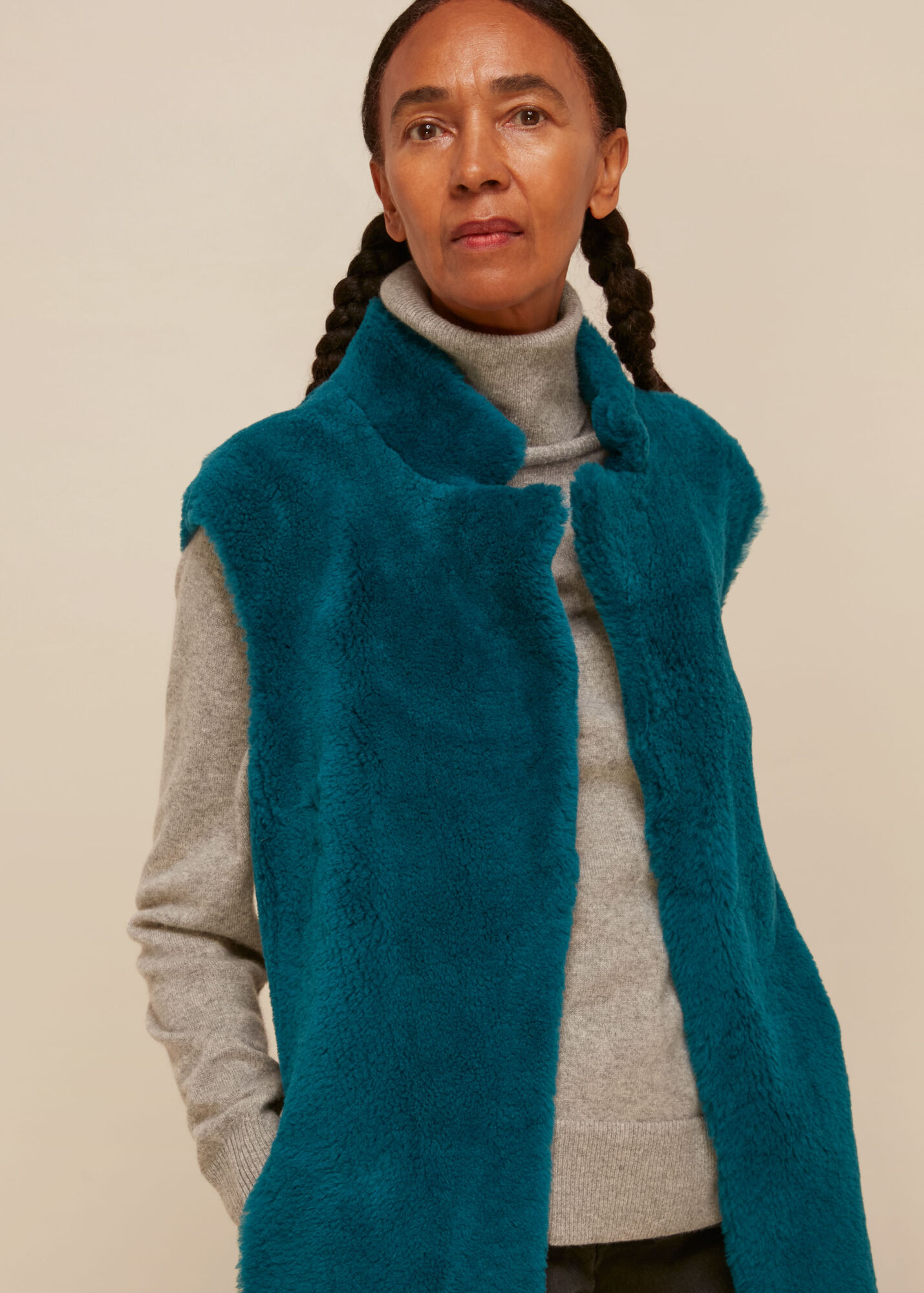 Whistles Women Meri Long Sheepskin Gilet - Navy - M
