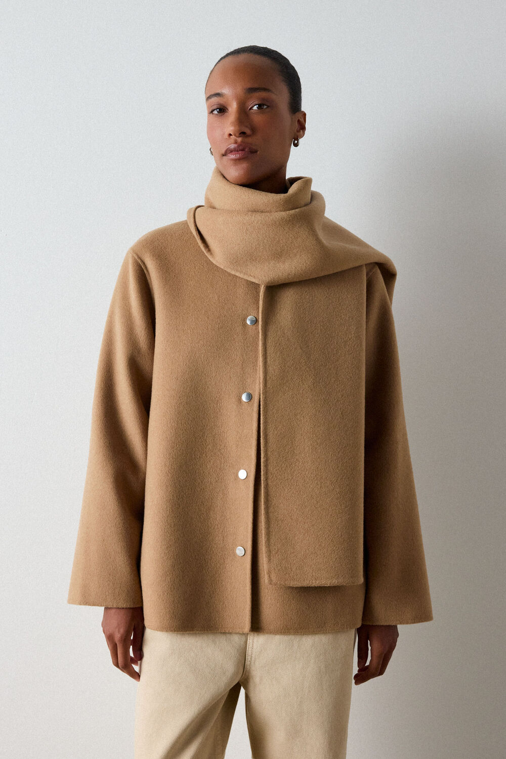 Camel Double Faced Scarf Coat