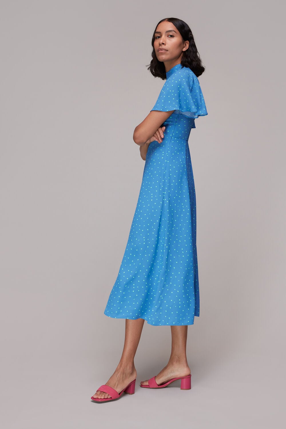 Uneven Spot Print Midi Dress