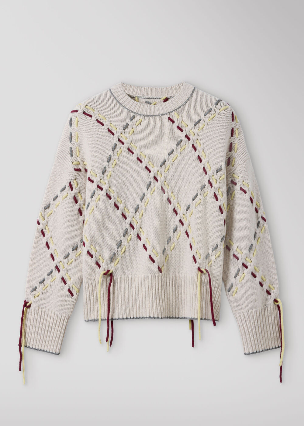 Fringed Argyle Check Knit