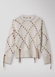 Fringed Argyle Check Knit