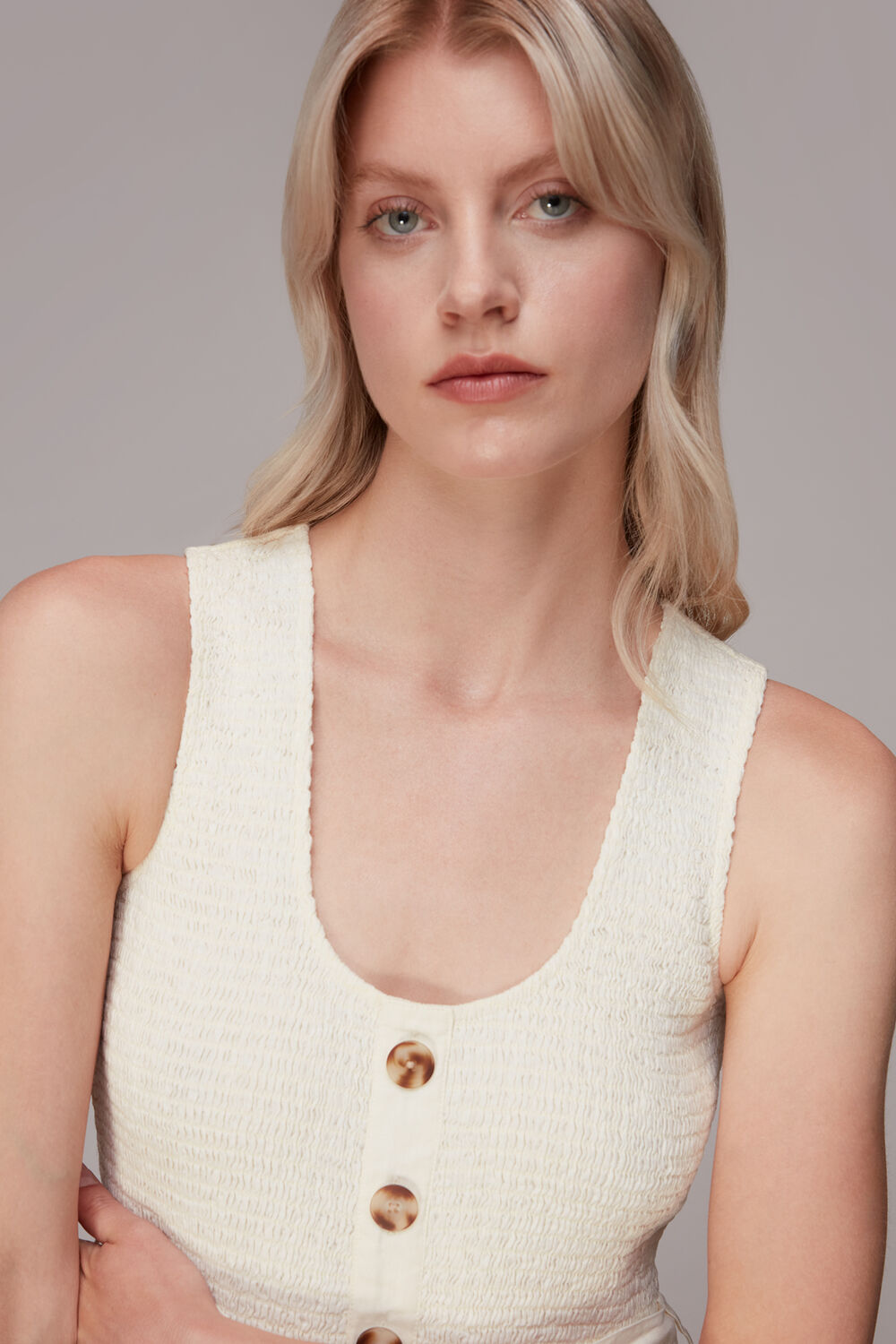 Ivory Shirred Linen Jumpsuit