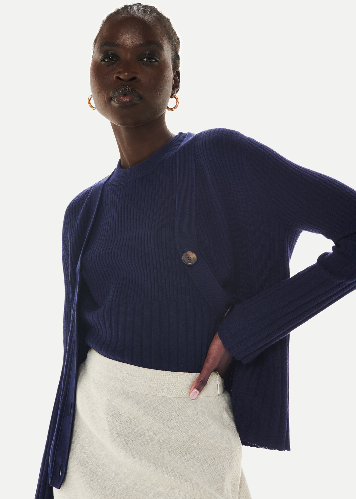Navy Ribbed Cardigan WHISTLES