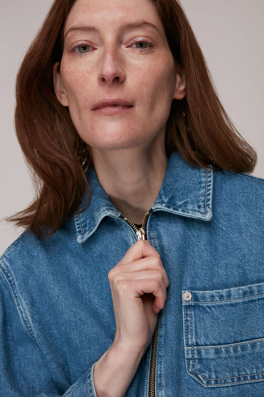 Zip Front Denim Cargo Jacket