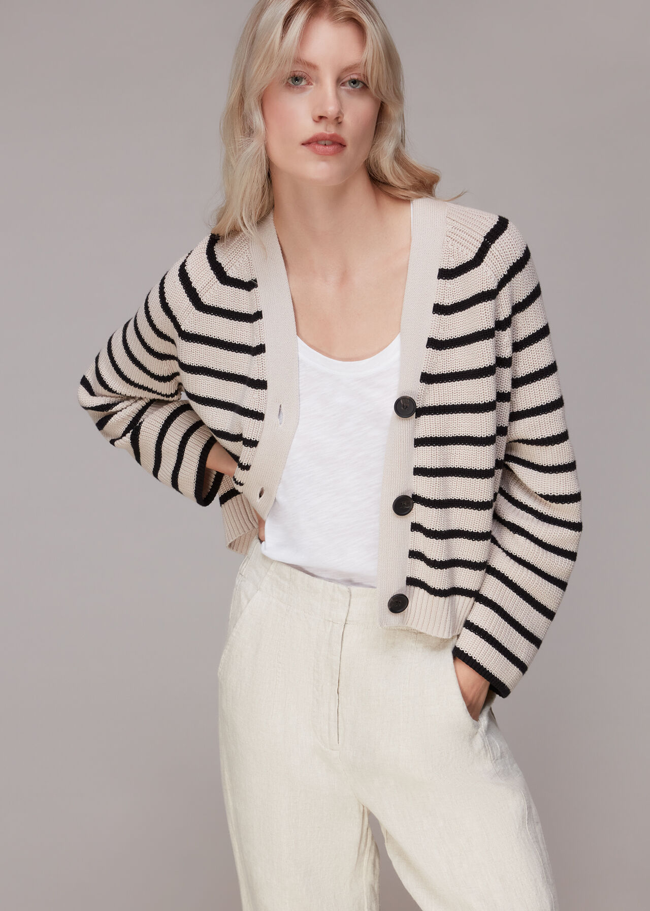 Oatmeal Linen Barrel Leg Trouser WHISTLES Whistles