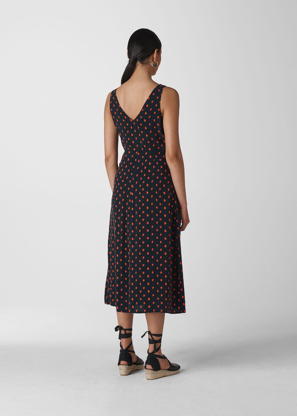 Scattered Leaf Tie Front Skirt Navy/Multi