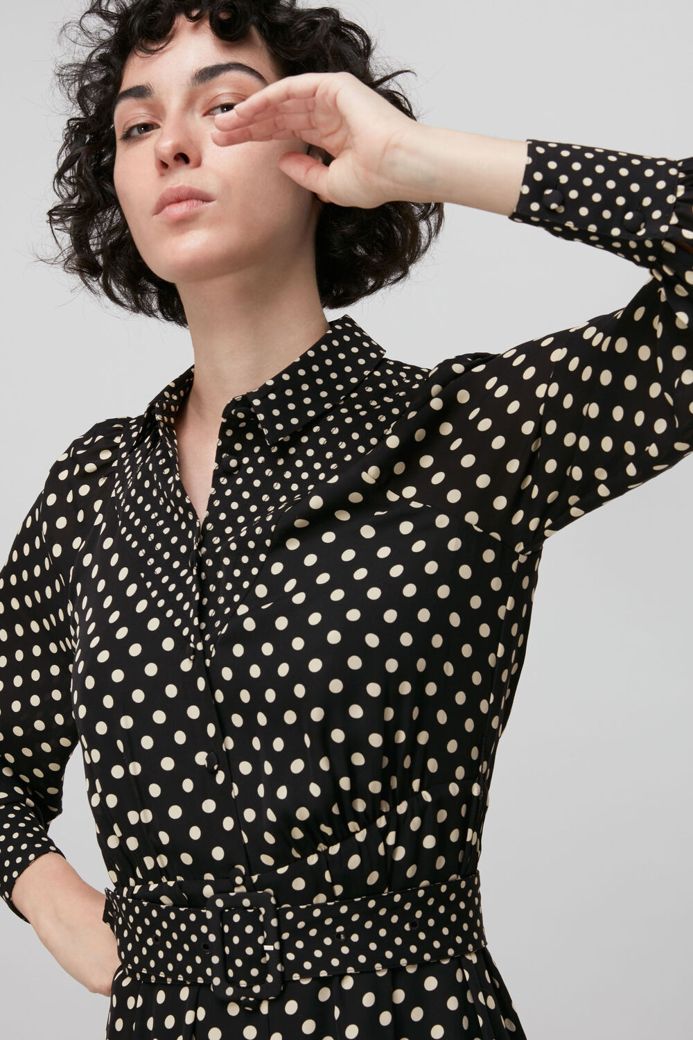 Spot Print Silk Shirt Dress