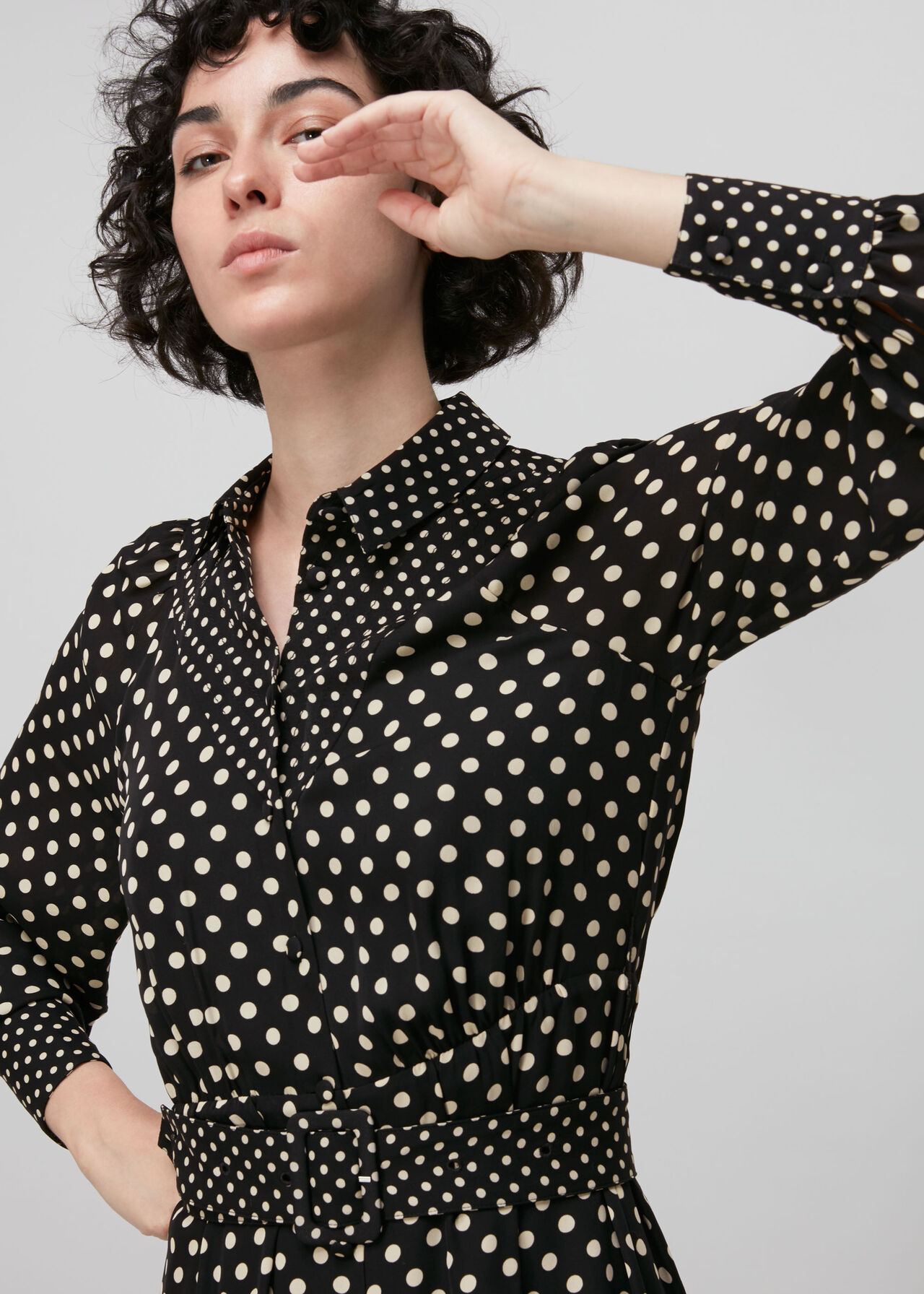 Spot Print Silk Shirt Dress