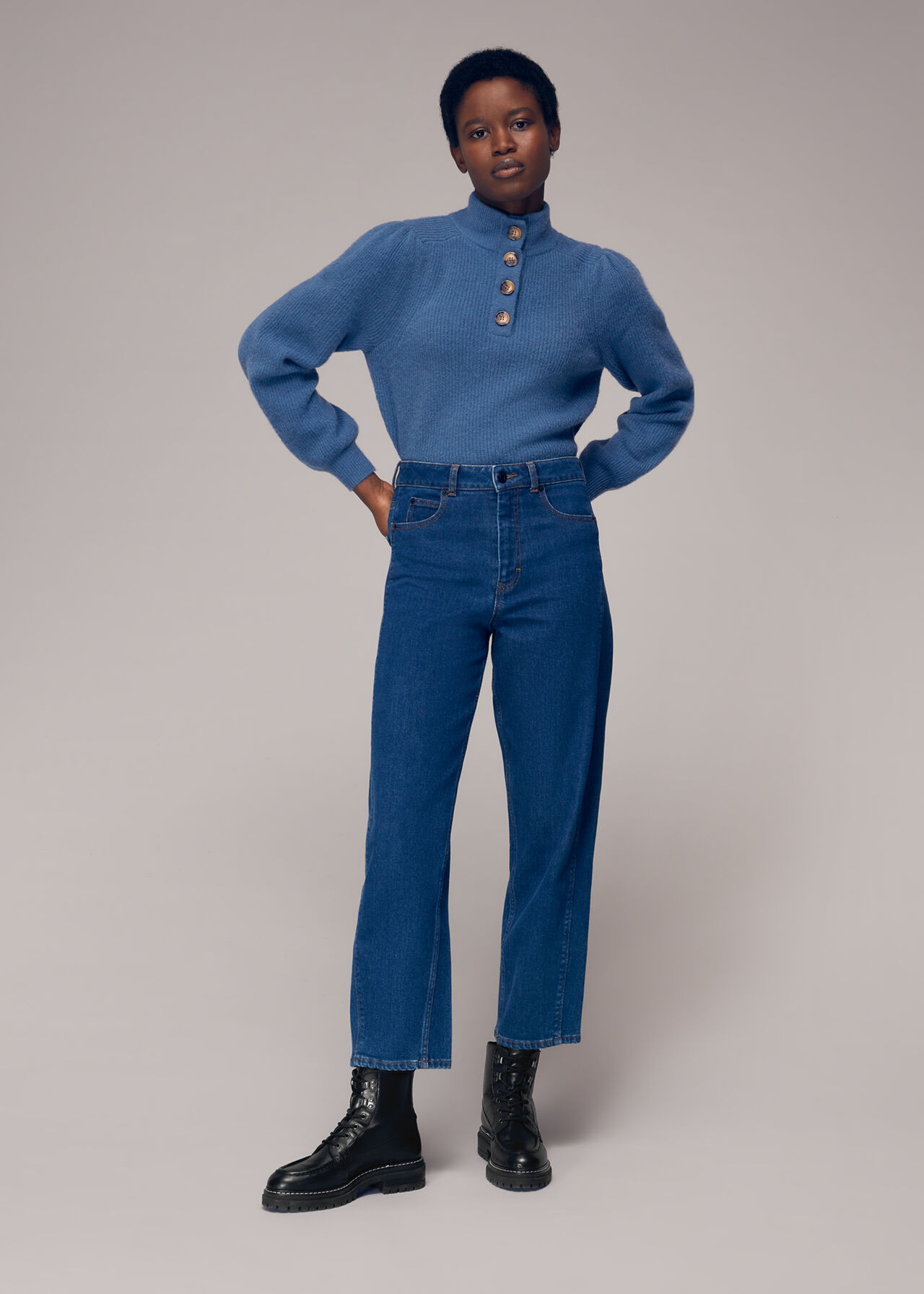 Puff Sleeve Button Sweat